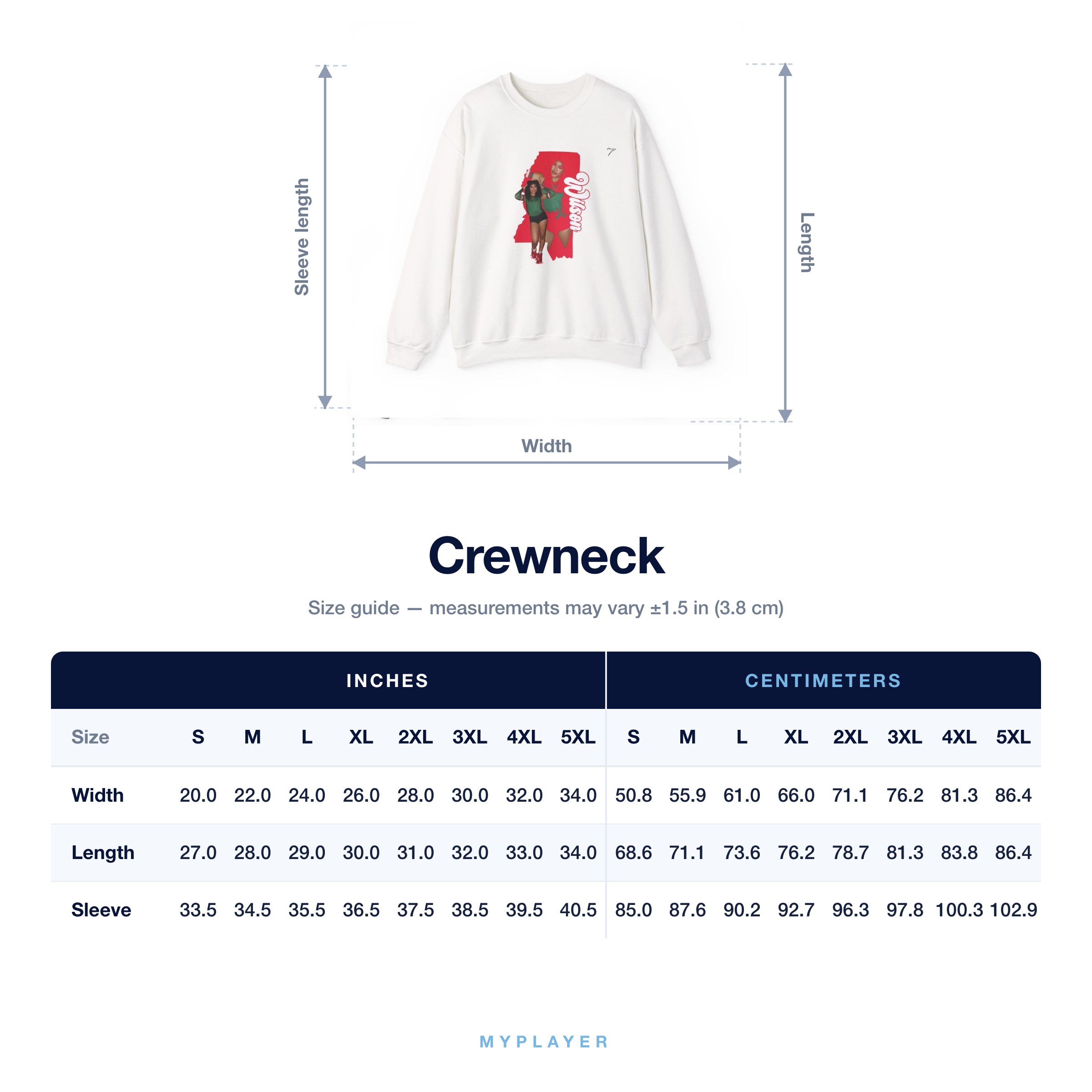 Crewneck size chart