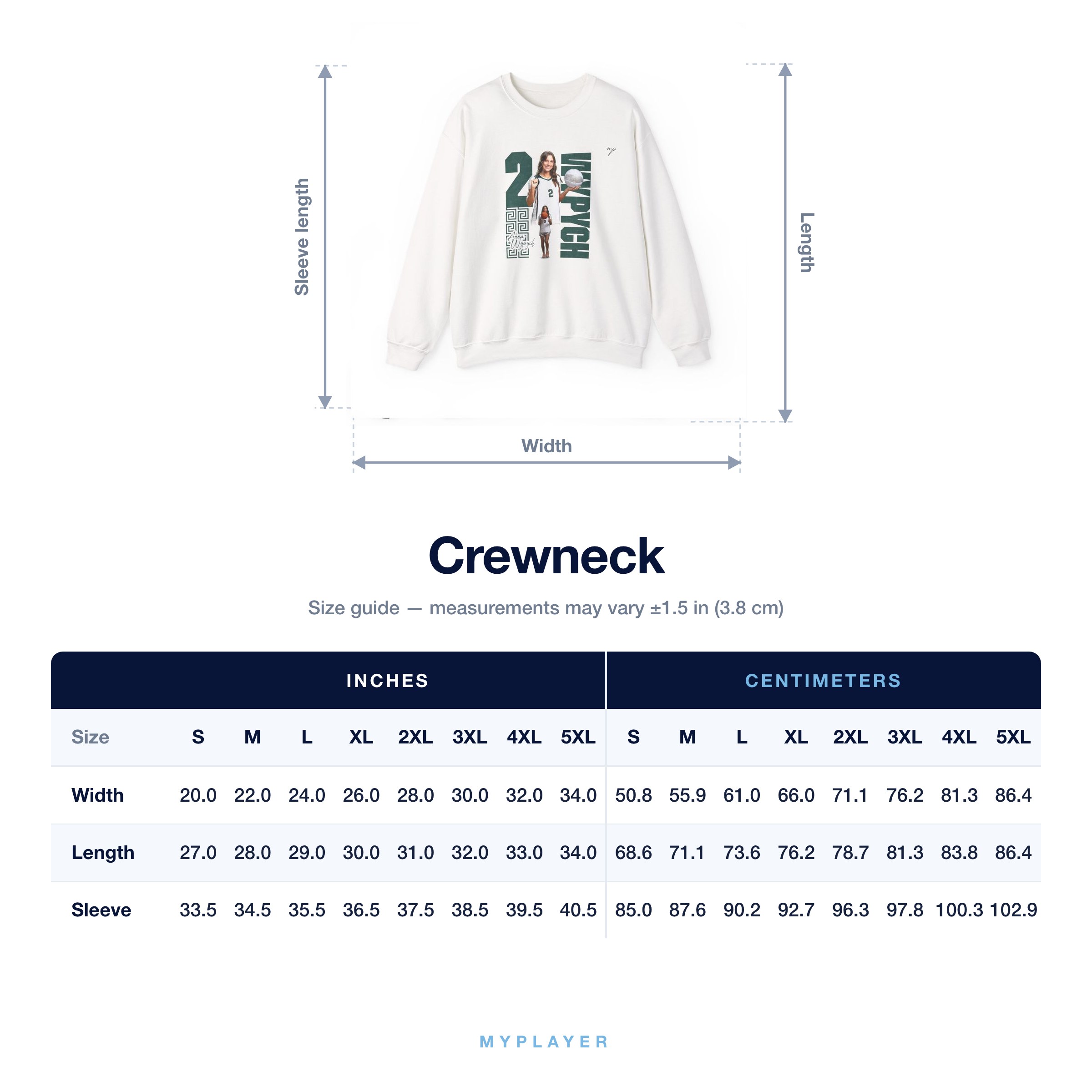 Crewneck size chart