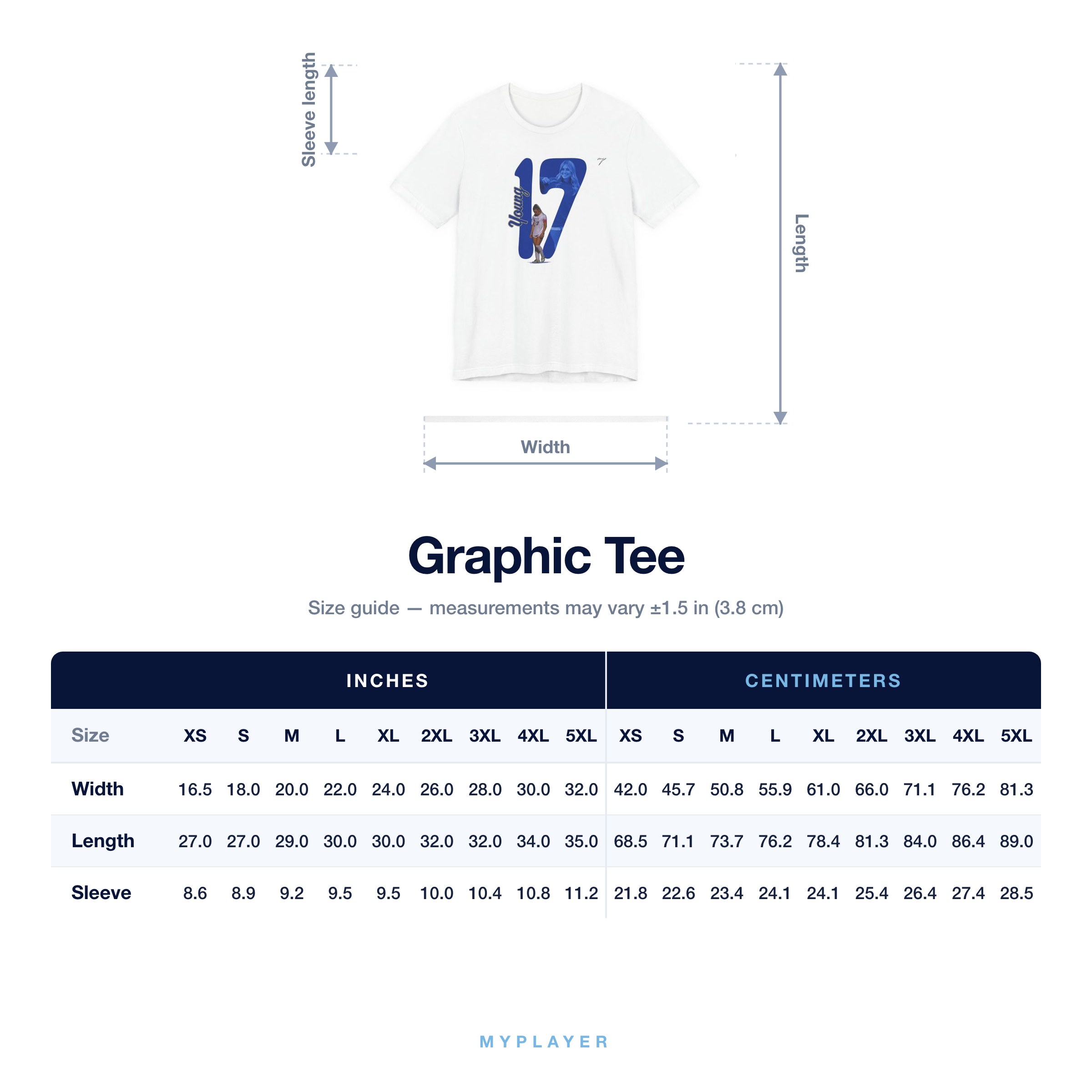 Graphic Tee size chart