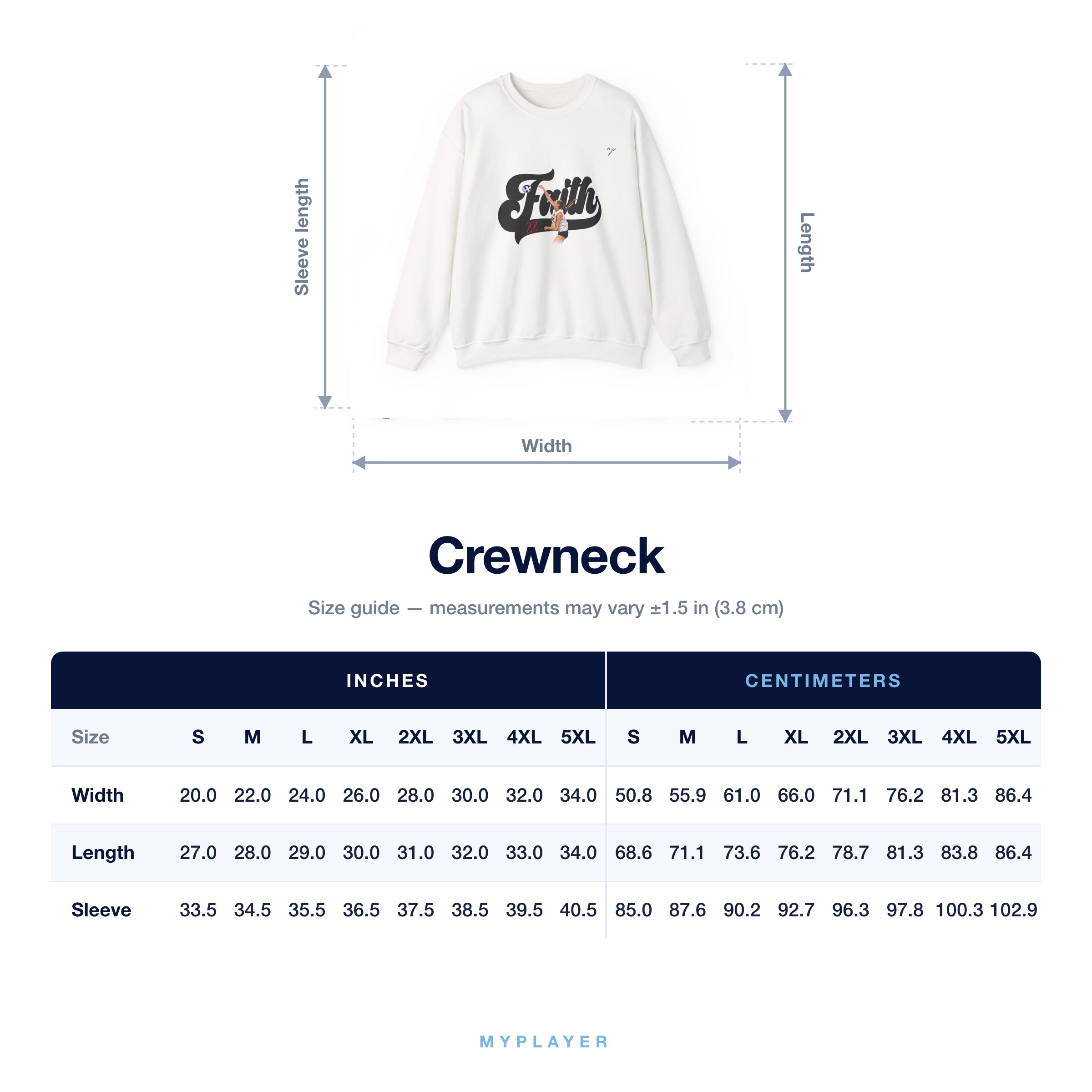 Crewneck size chart