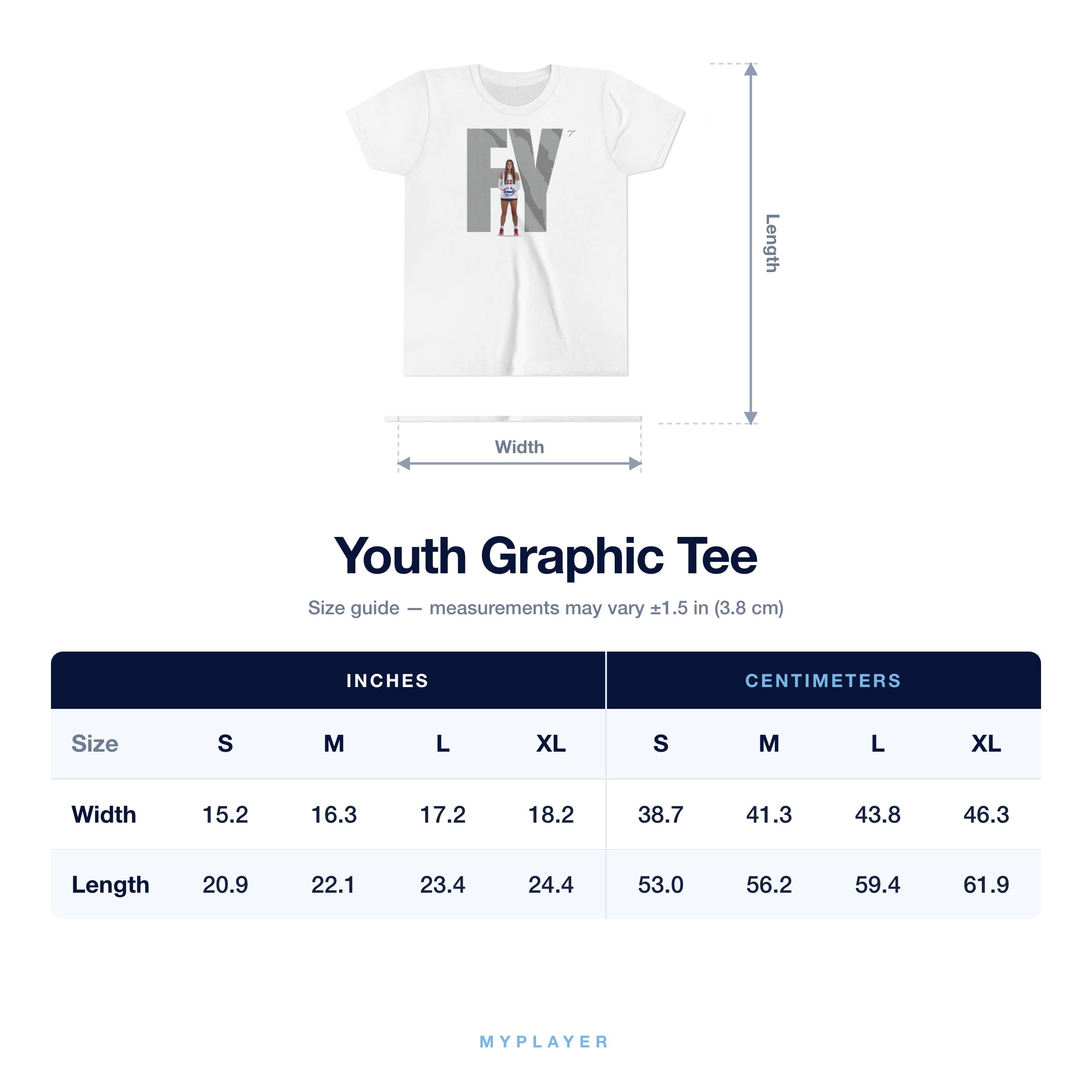 Youth Tee size chart