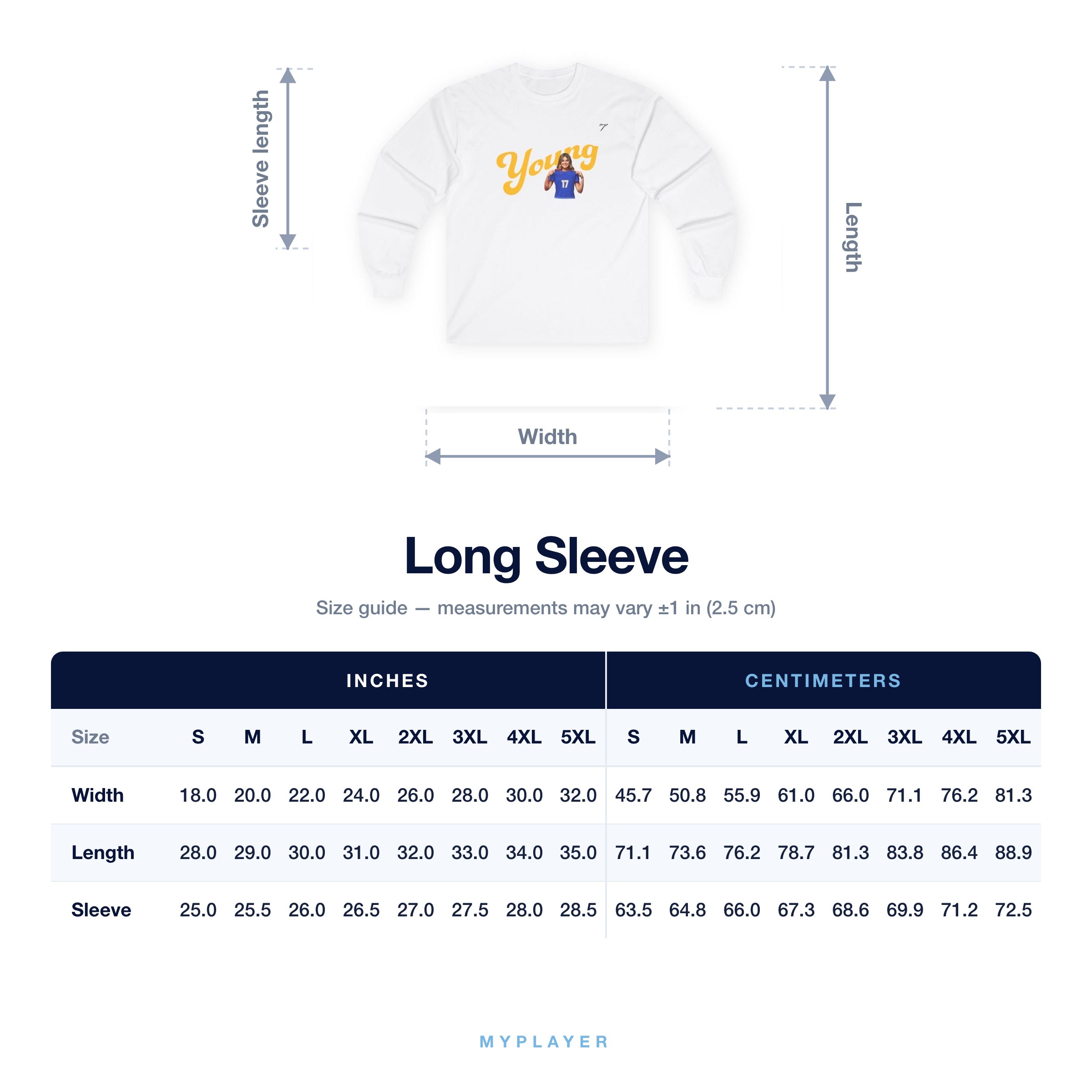 Long Sleeve size chart
