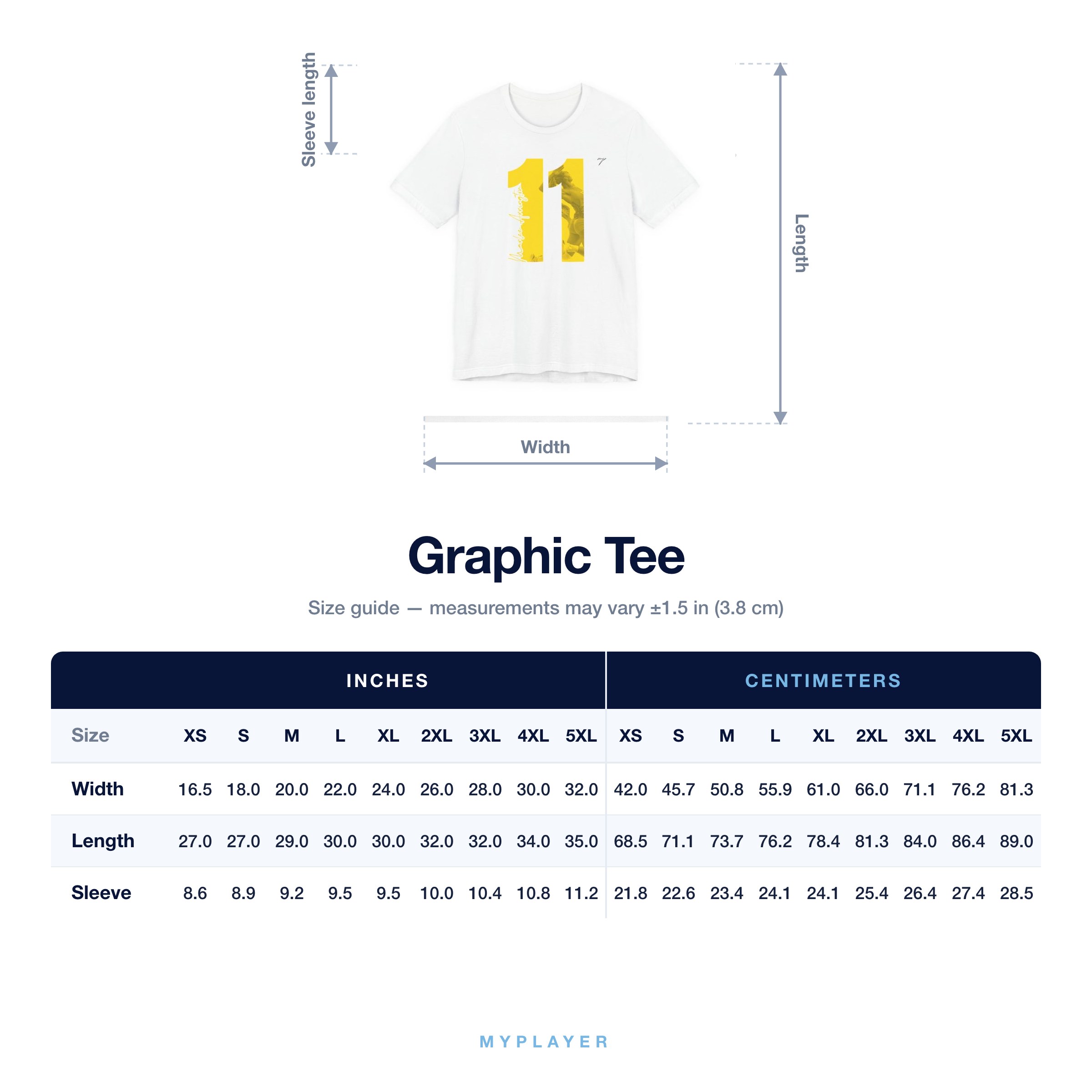 Graphic Tee size chart
