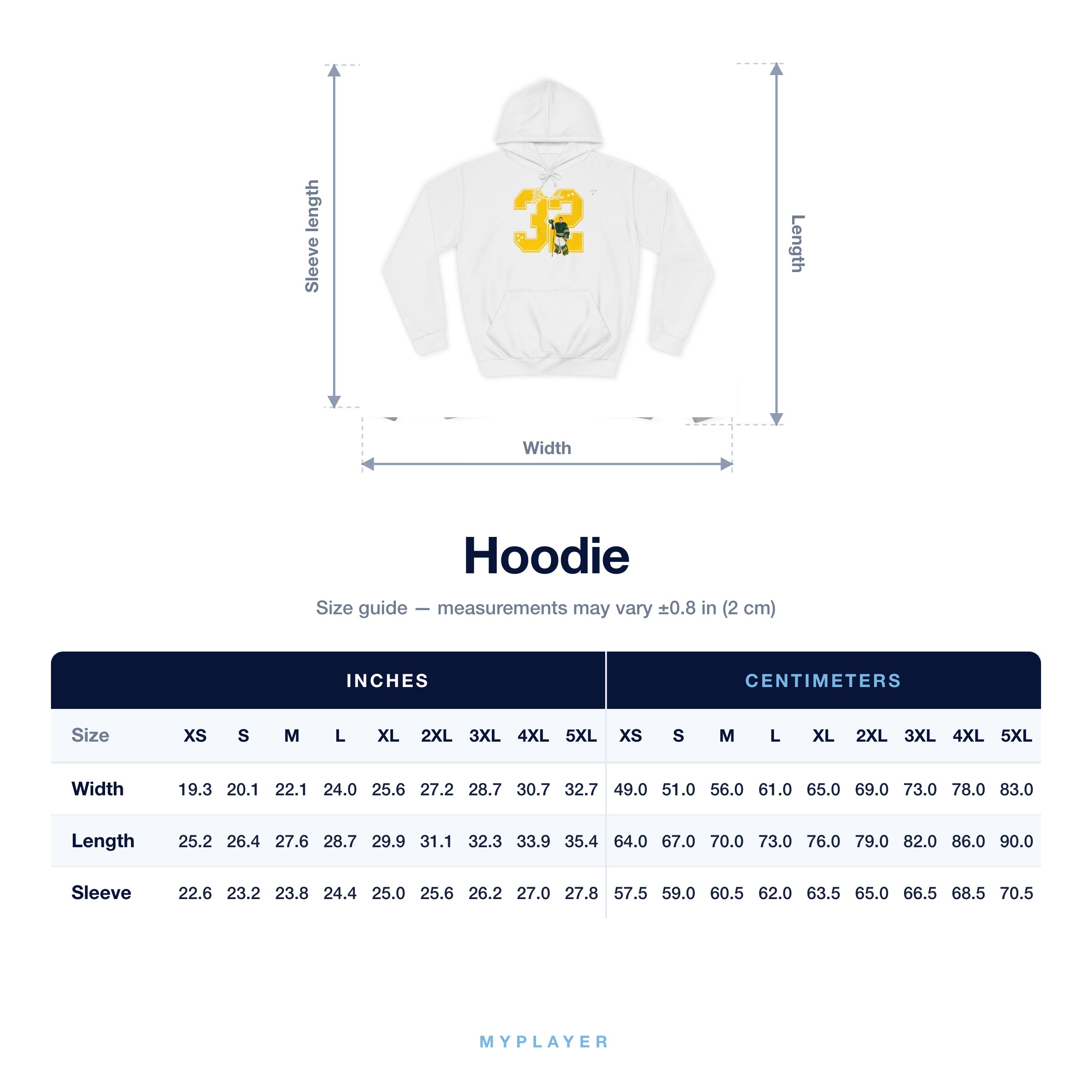 Hoodie size chart