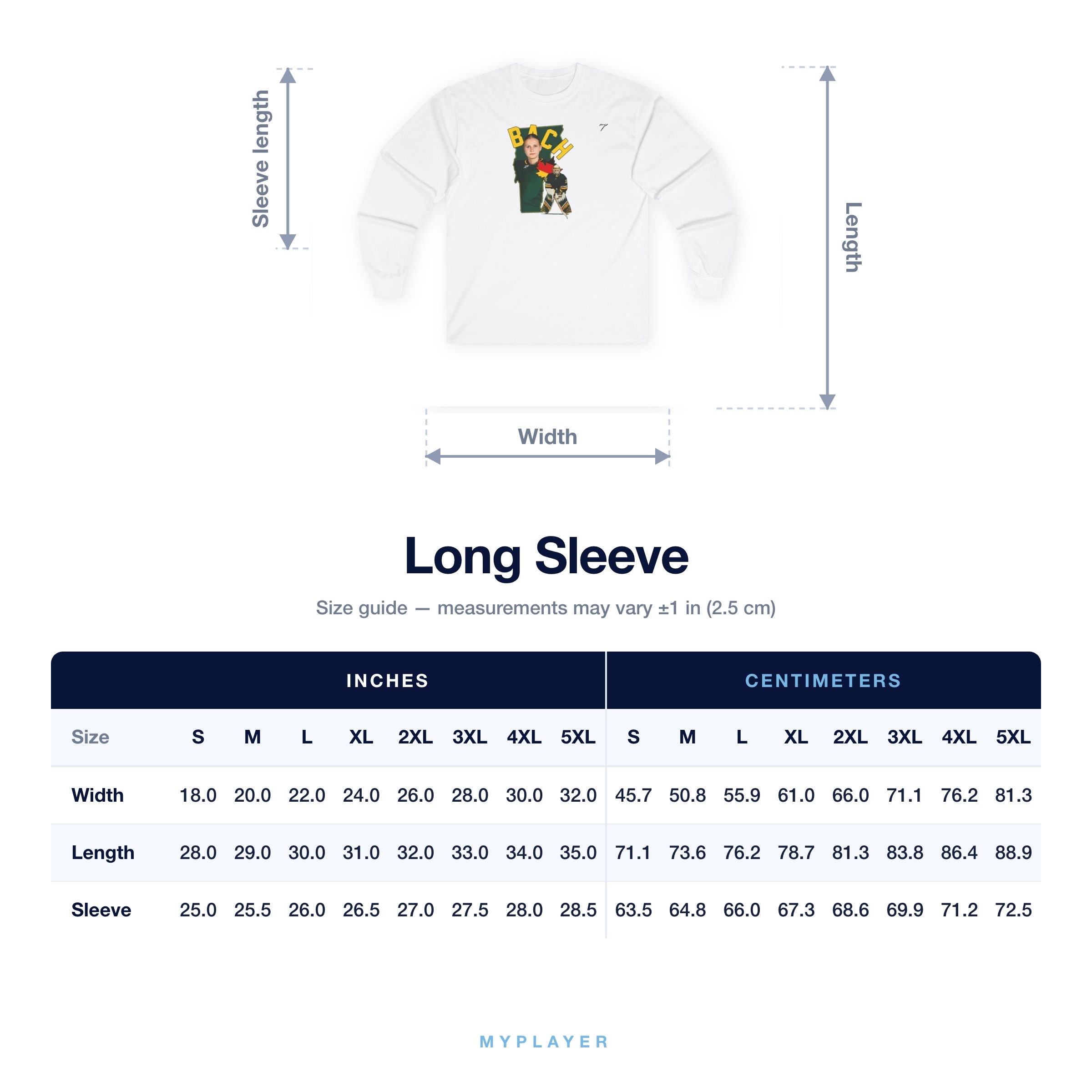 Long Sleeve size chart