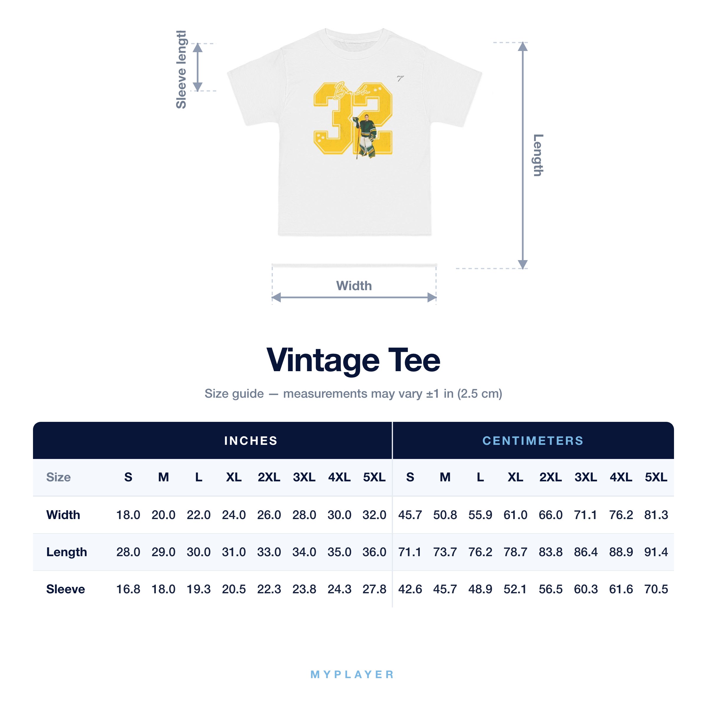 Vintage Tee size chart