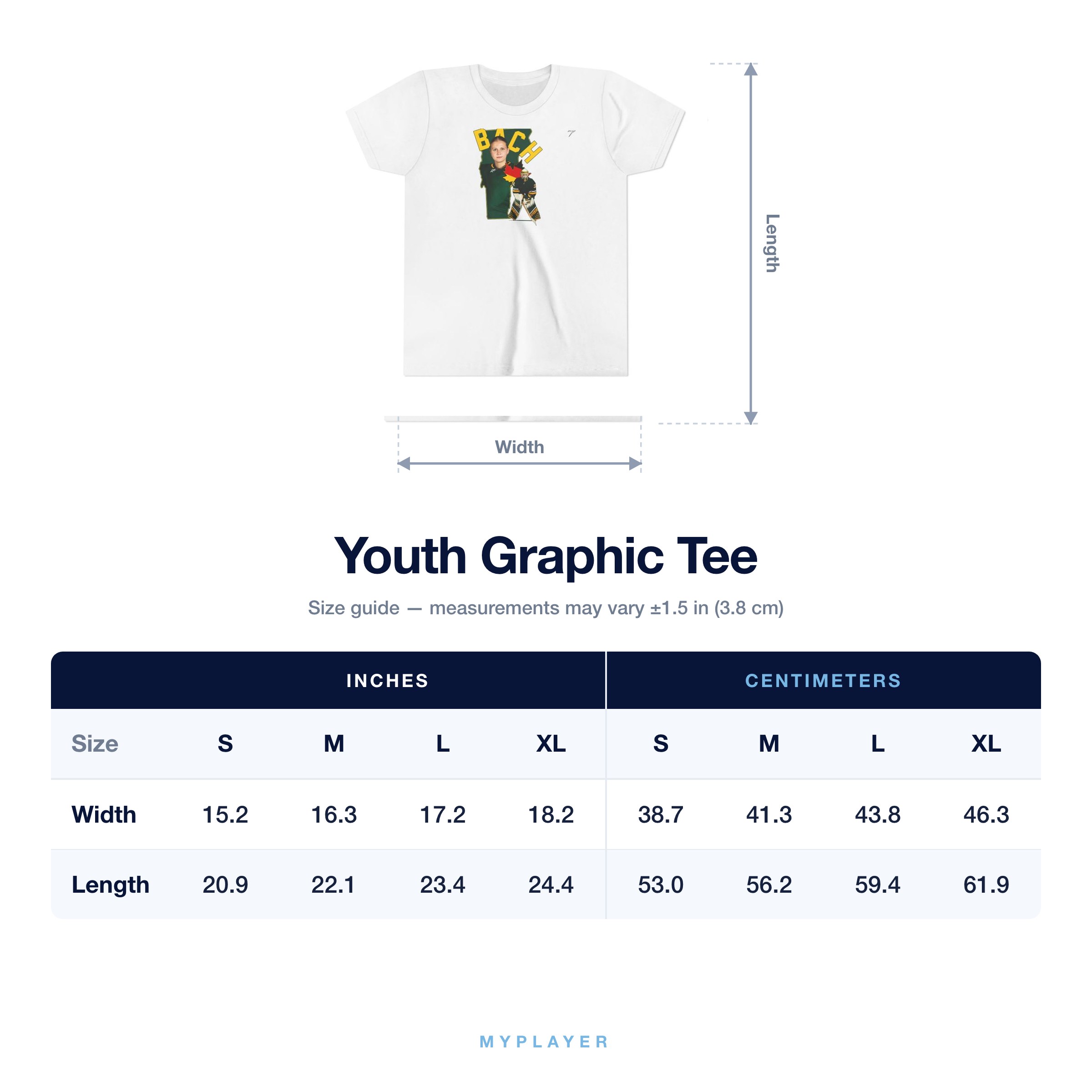 Youth Tee size chart