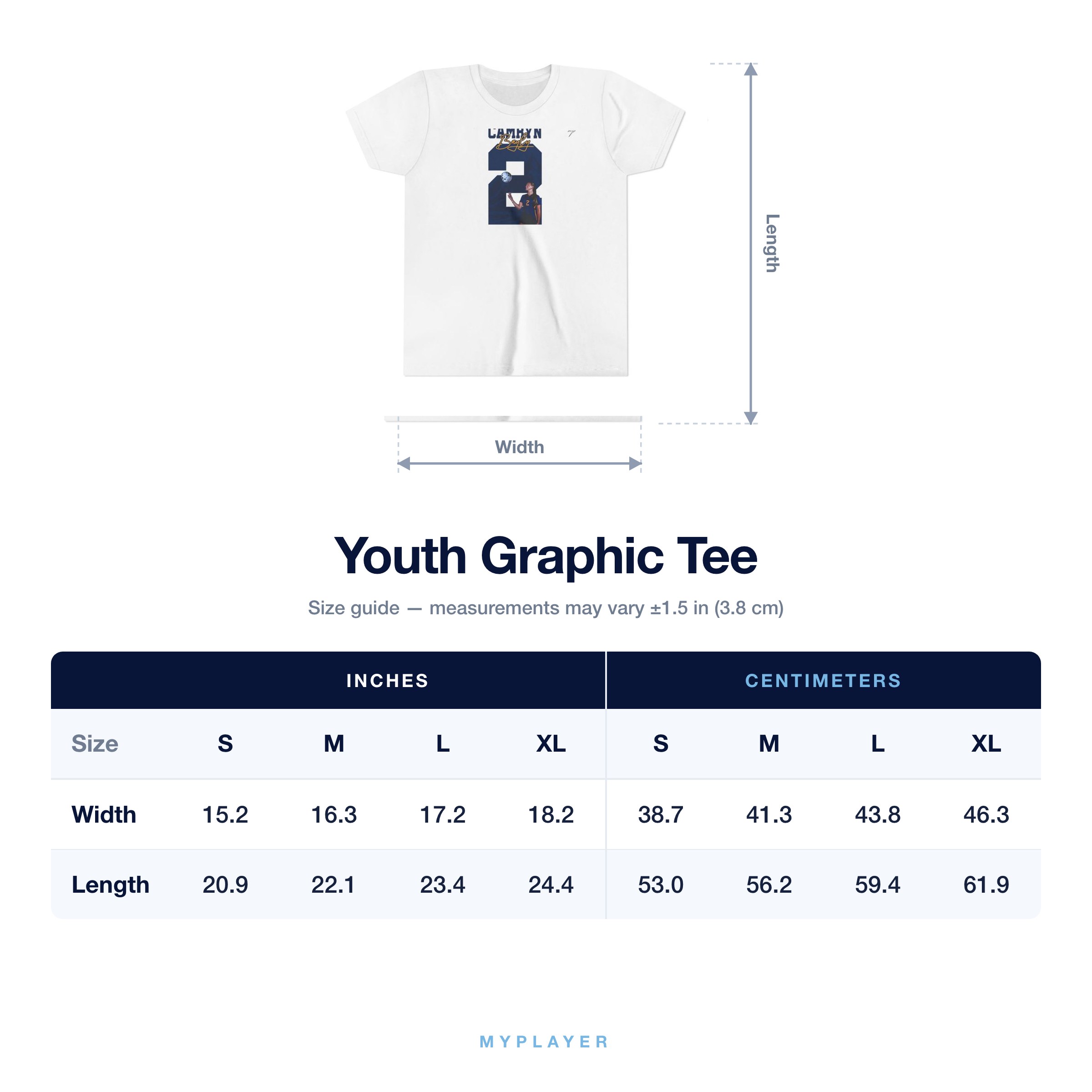 Youth Tee size chart