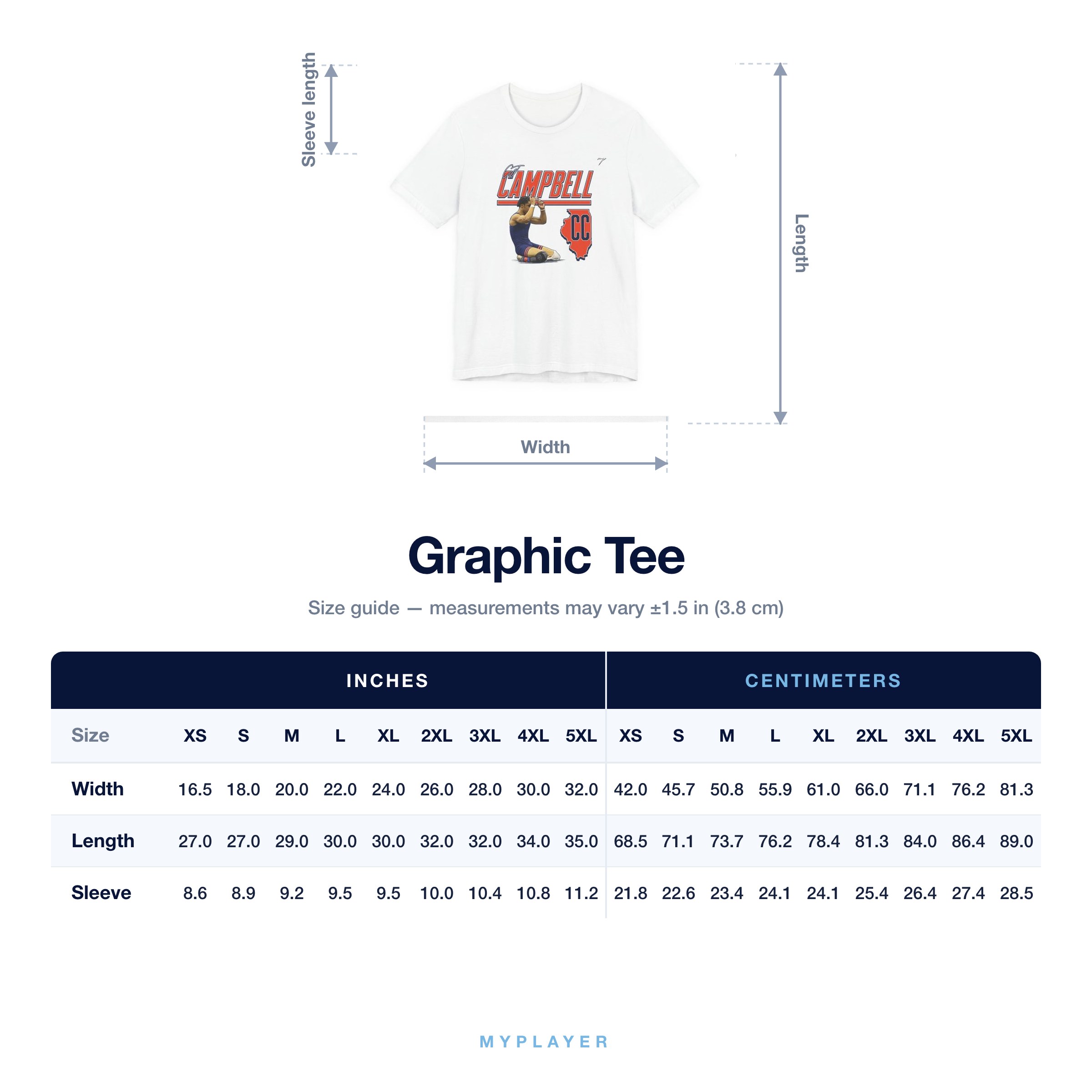 Graphic Tee size chart