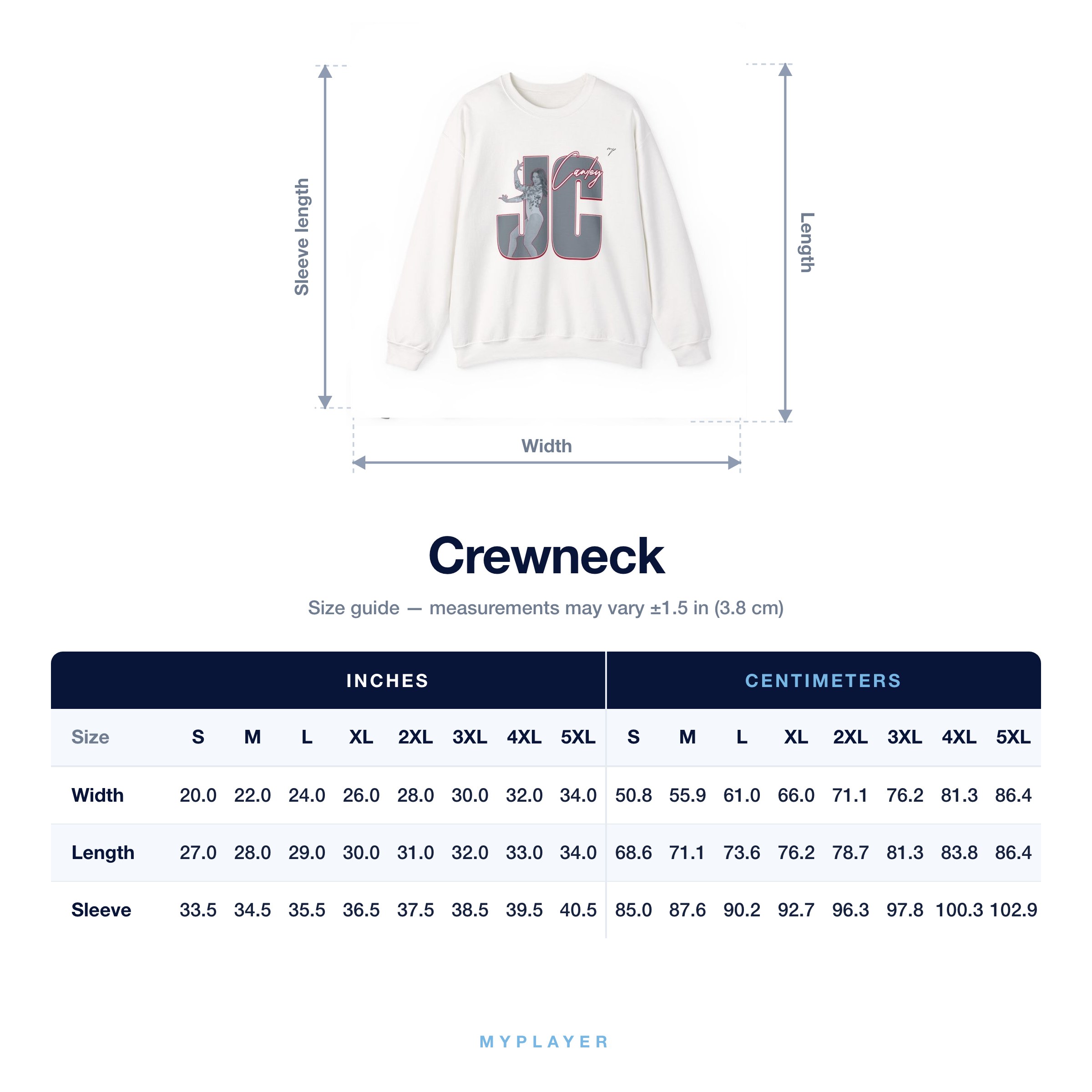 Crewneck size chart