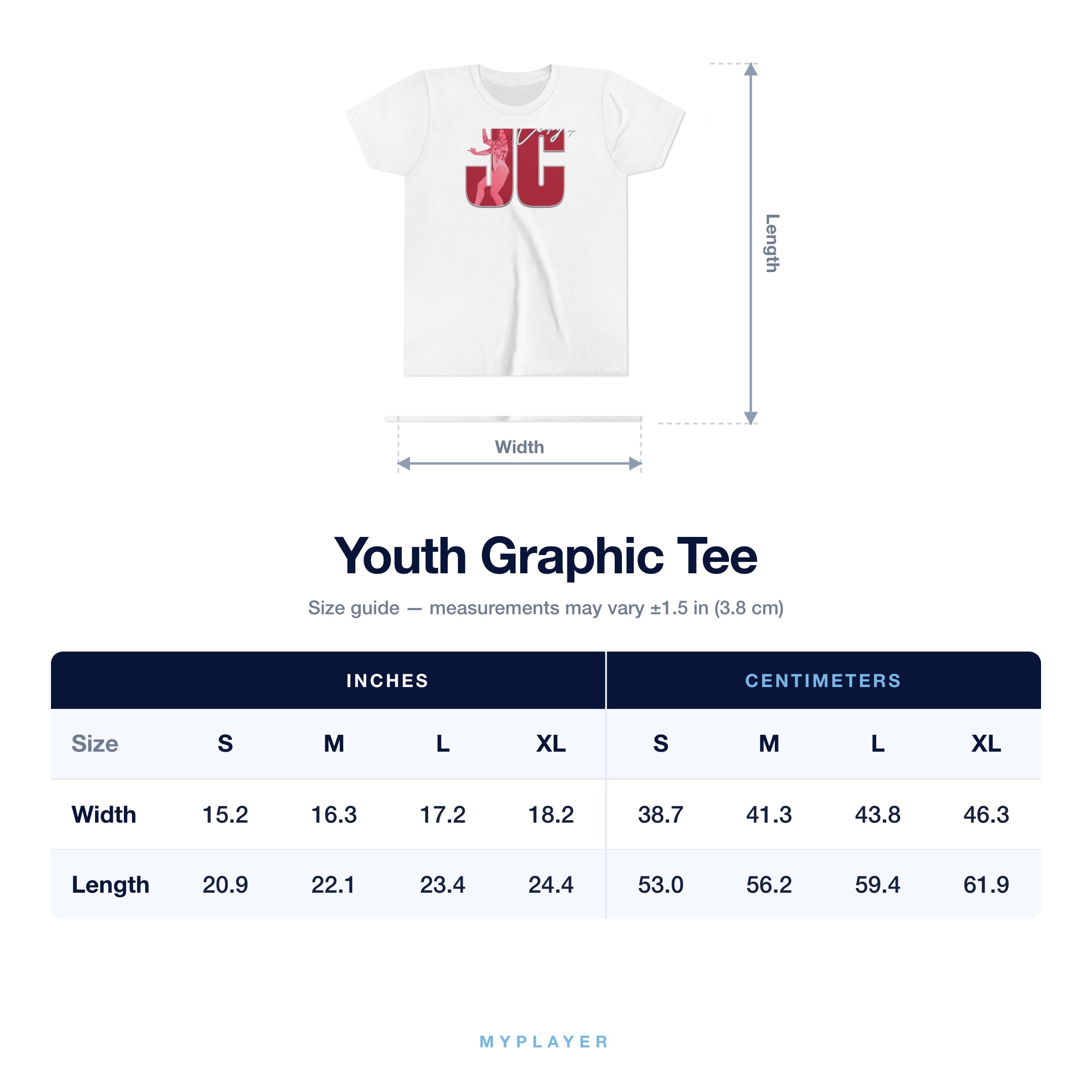 Youth Tee size chart