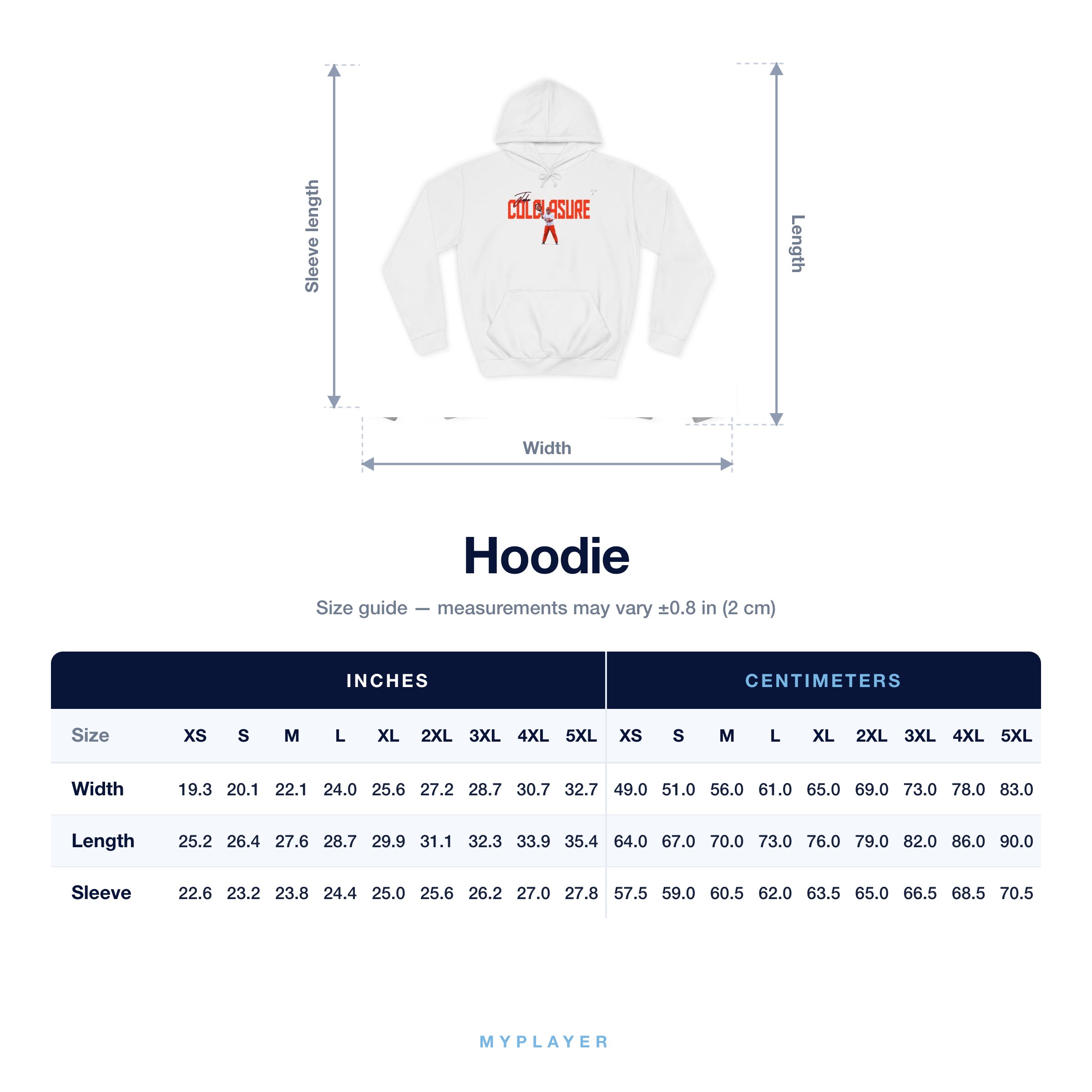 Hoodie size chart
