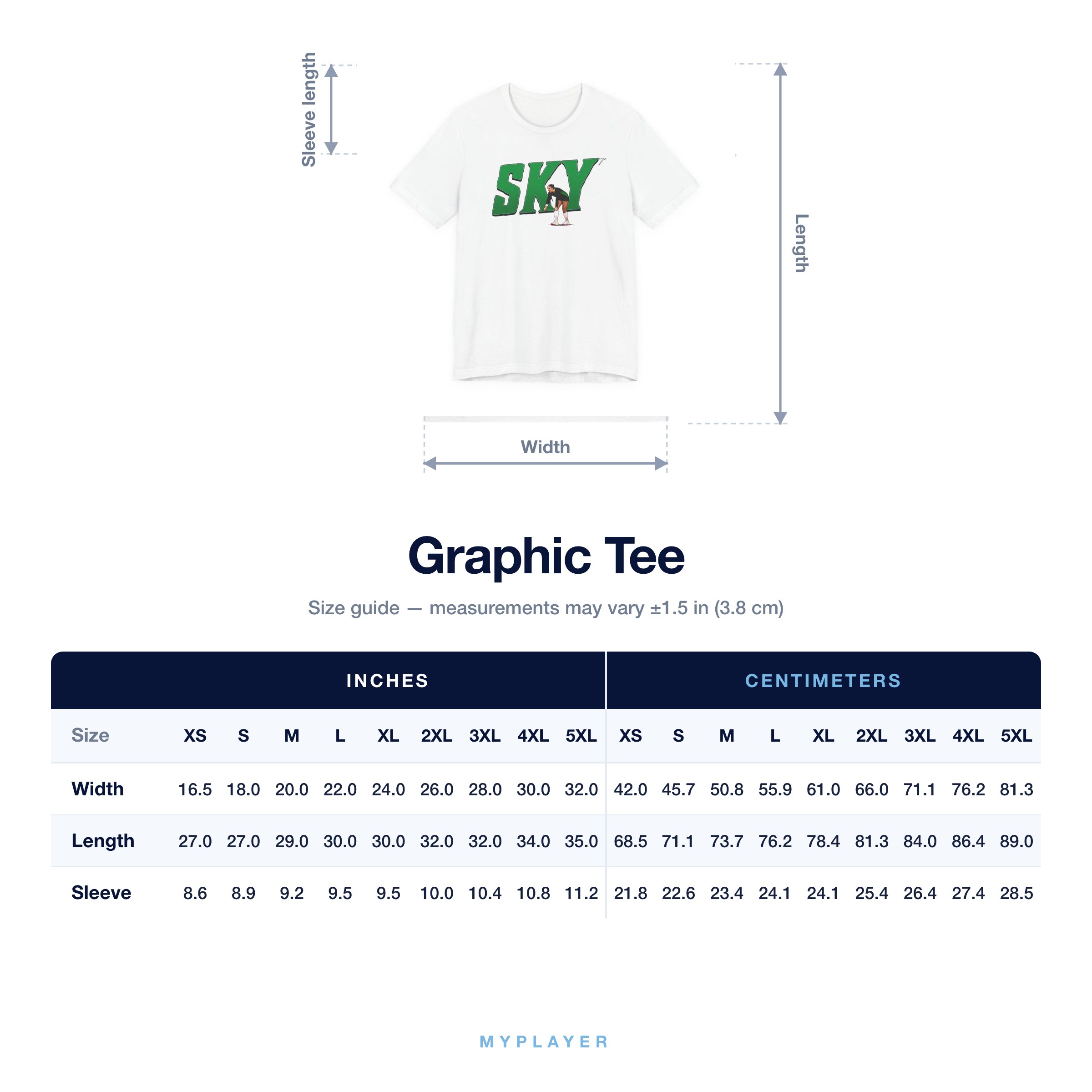 Graphic Tee size chart