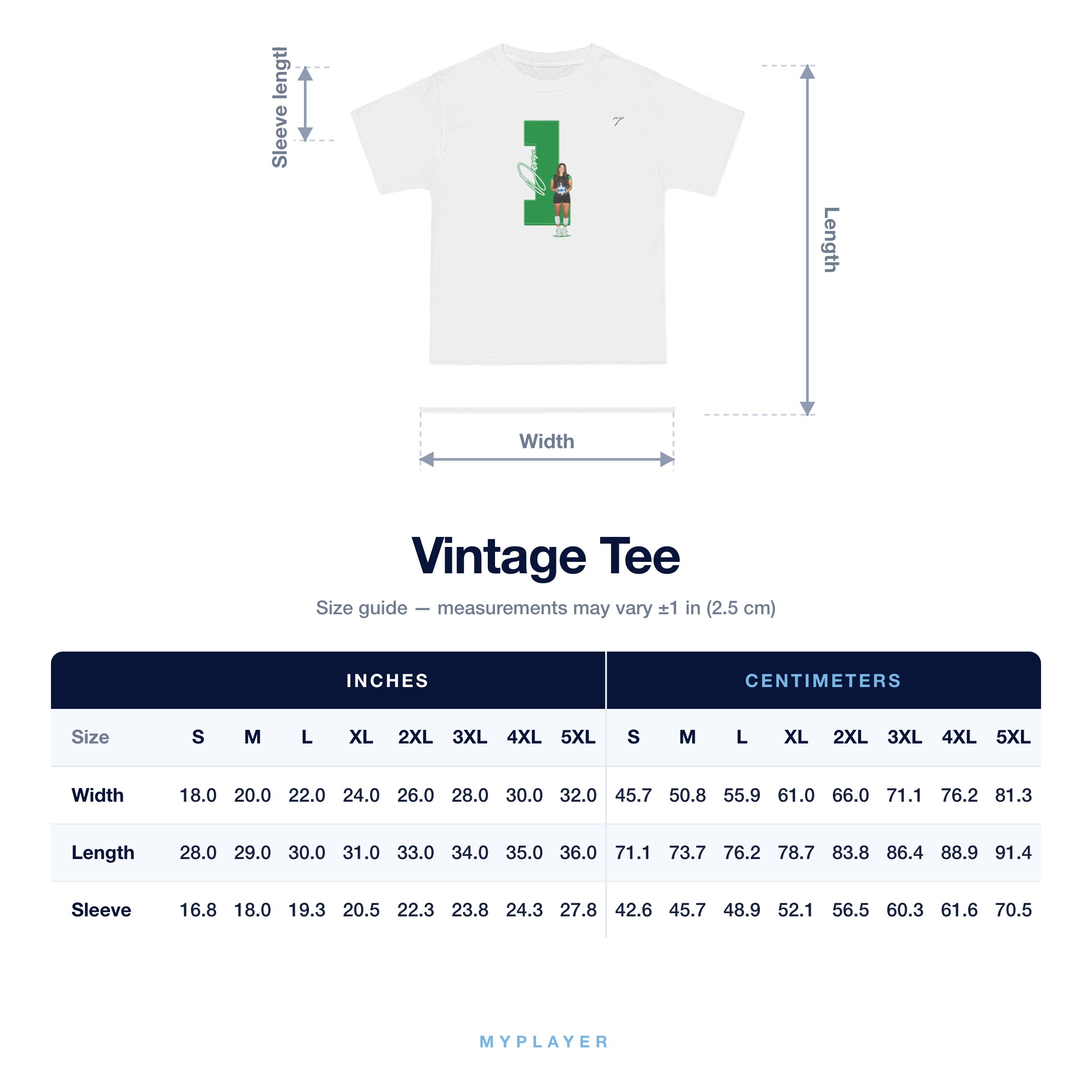 Vintage Tee size chart