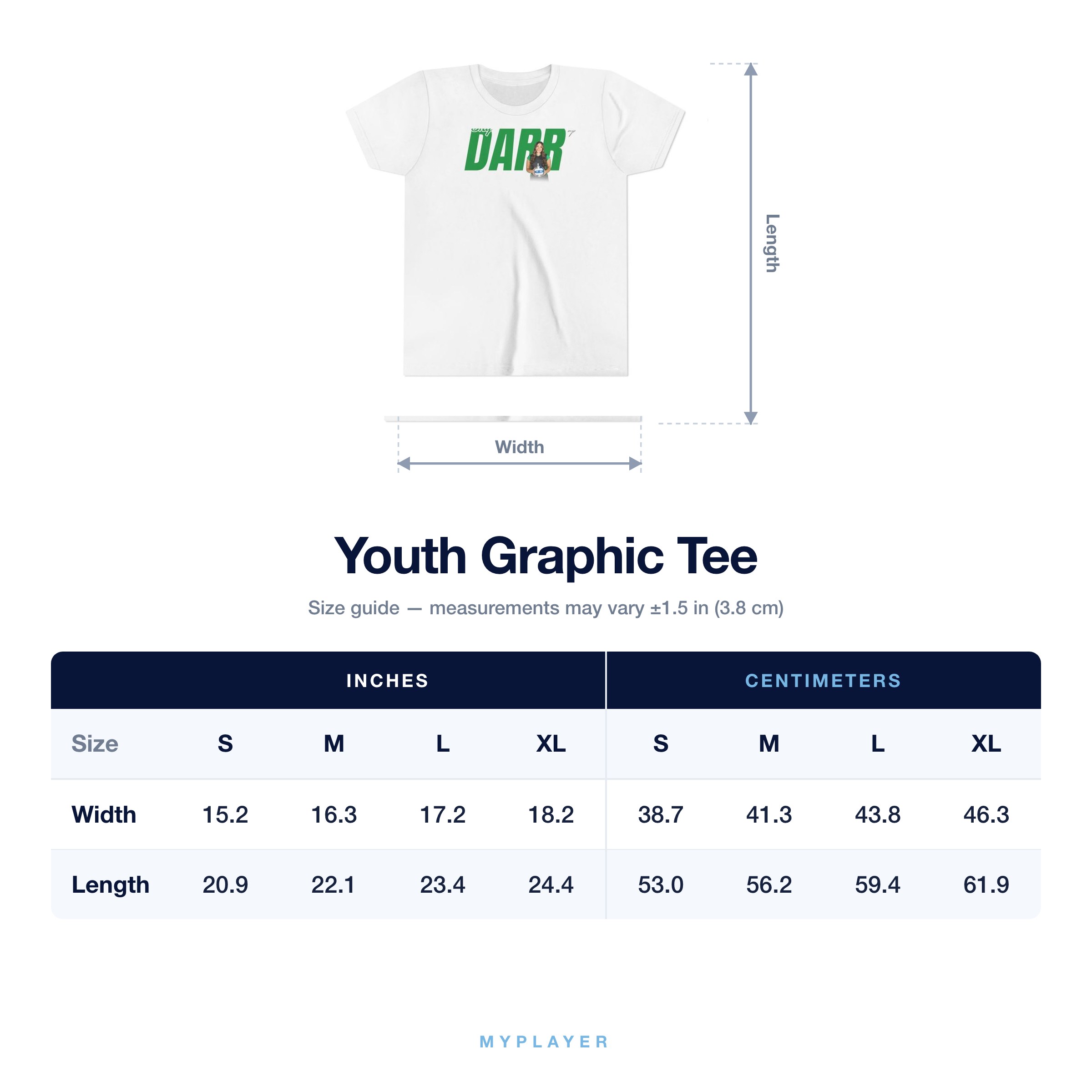 Youth Tee size chart