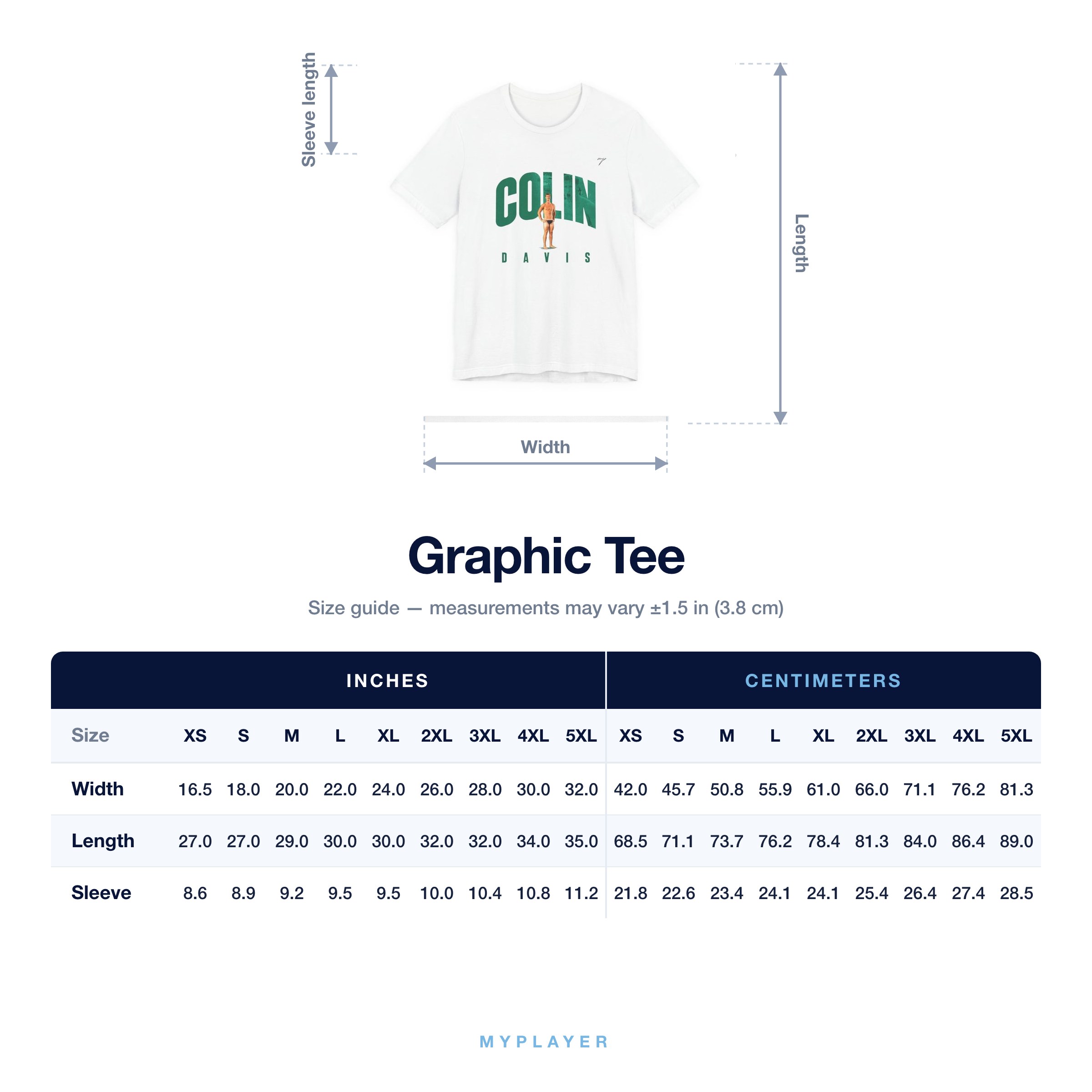 Graphic Tee size chart
