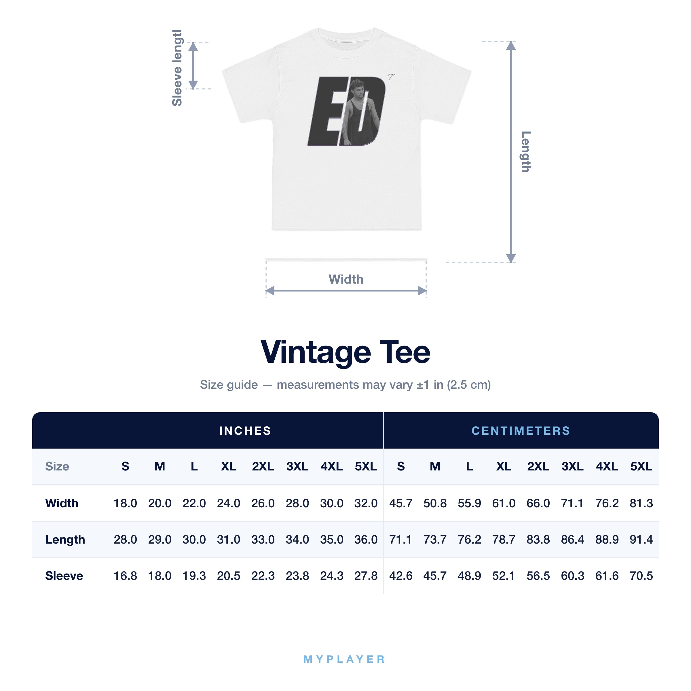 Vintage Tee size chart