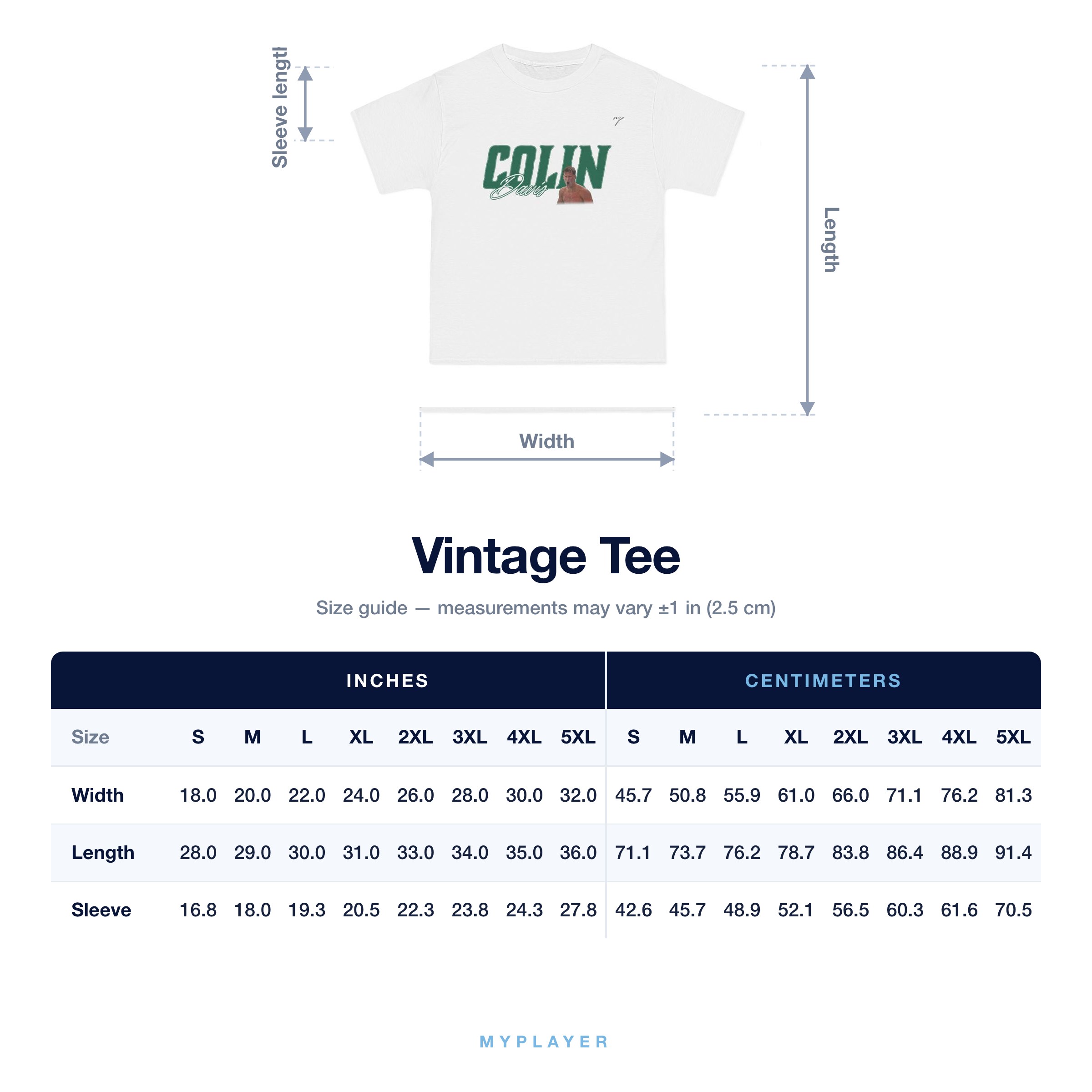 Vintage Tee size chart