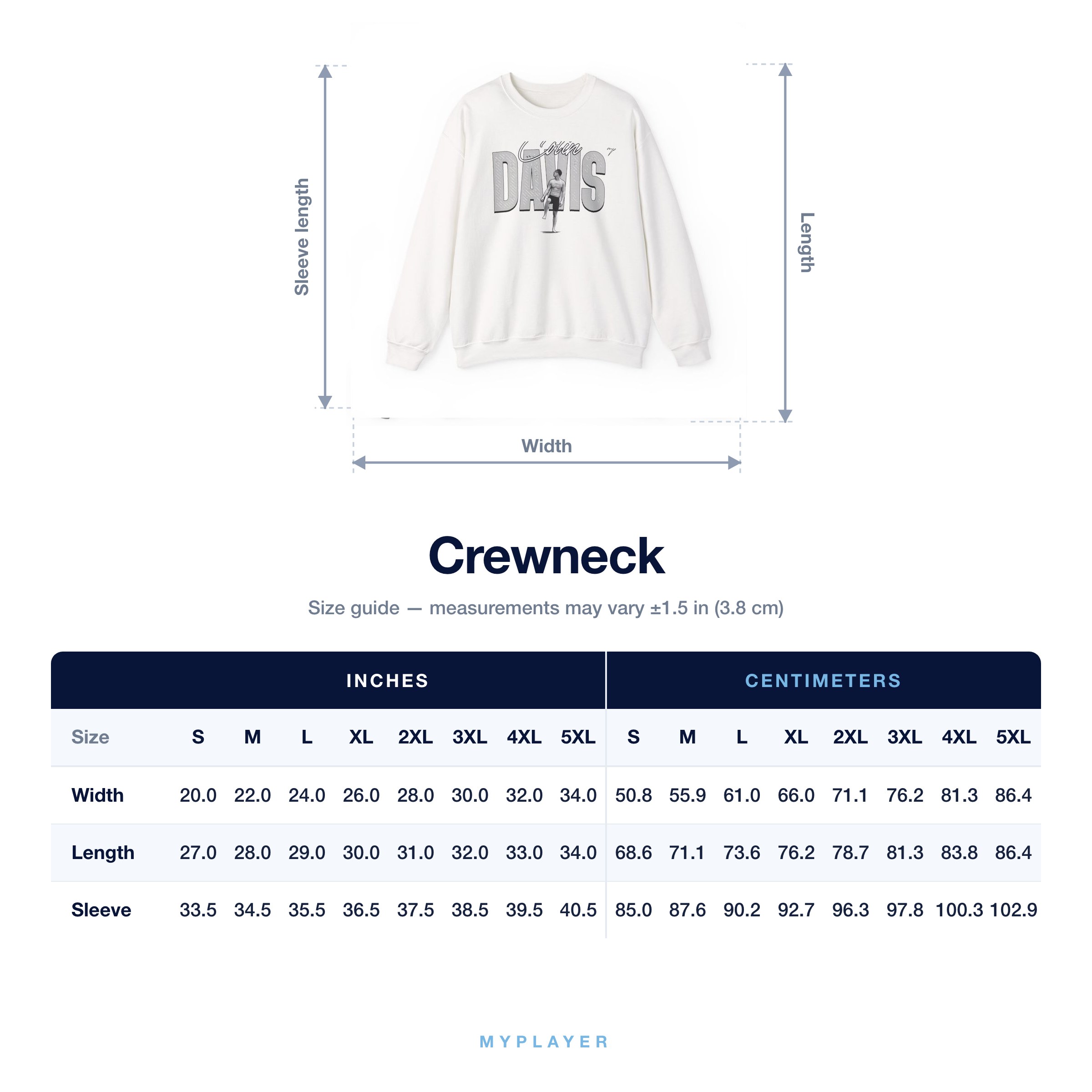 Crewneck size chart