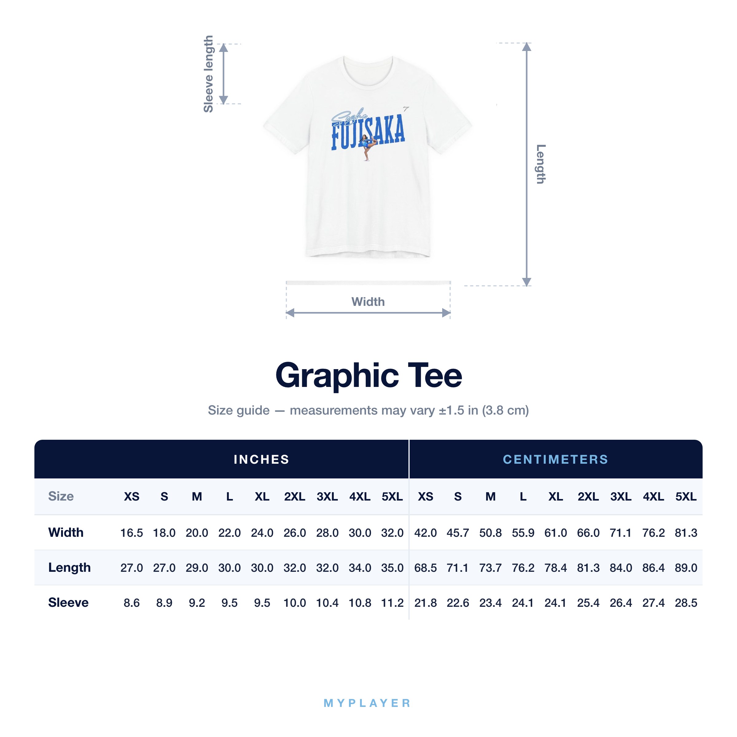 Graphic Tee size chart