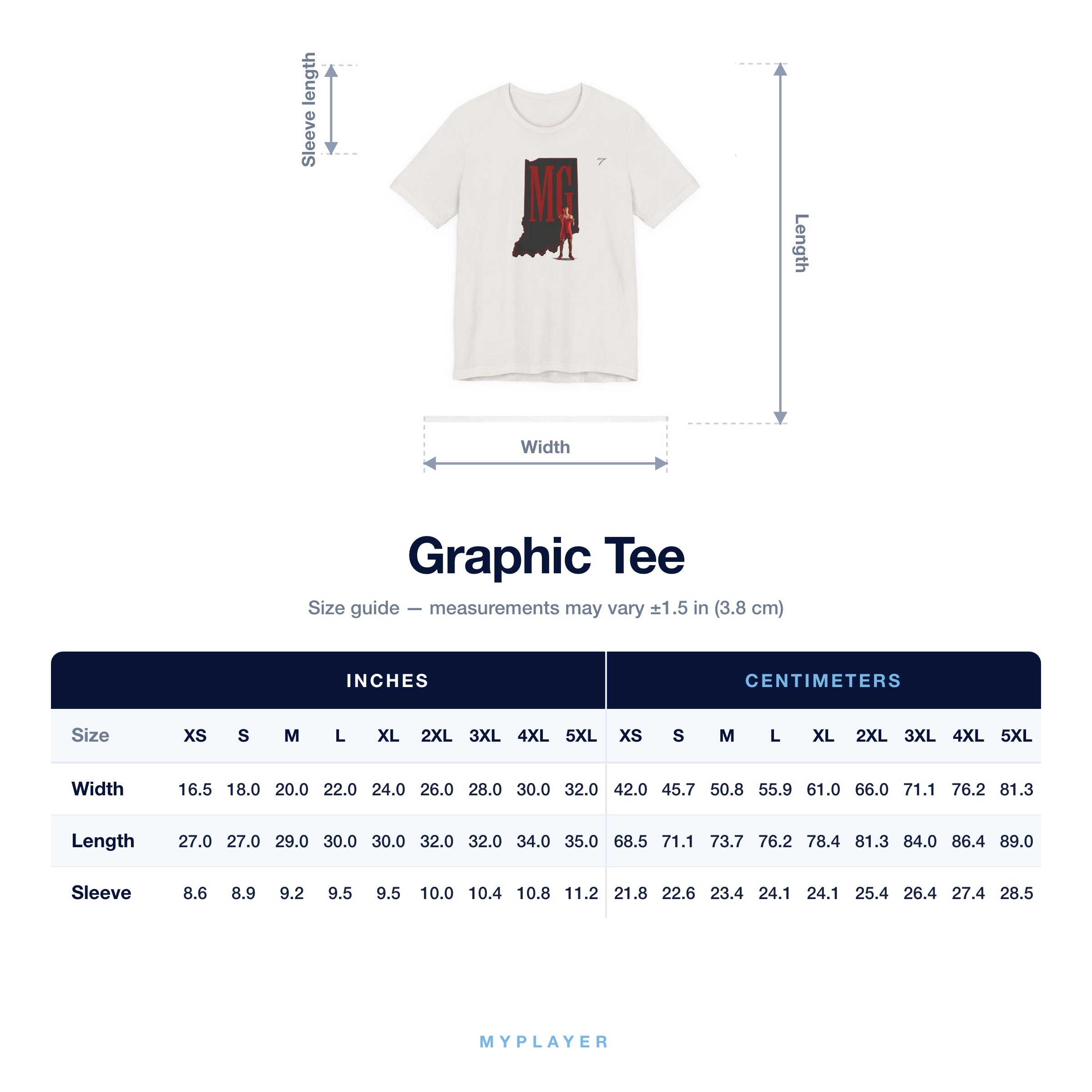 Graphic Tee size chart