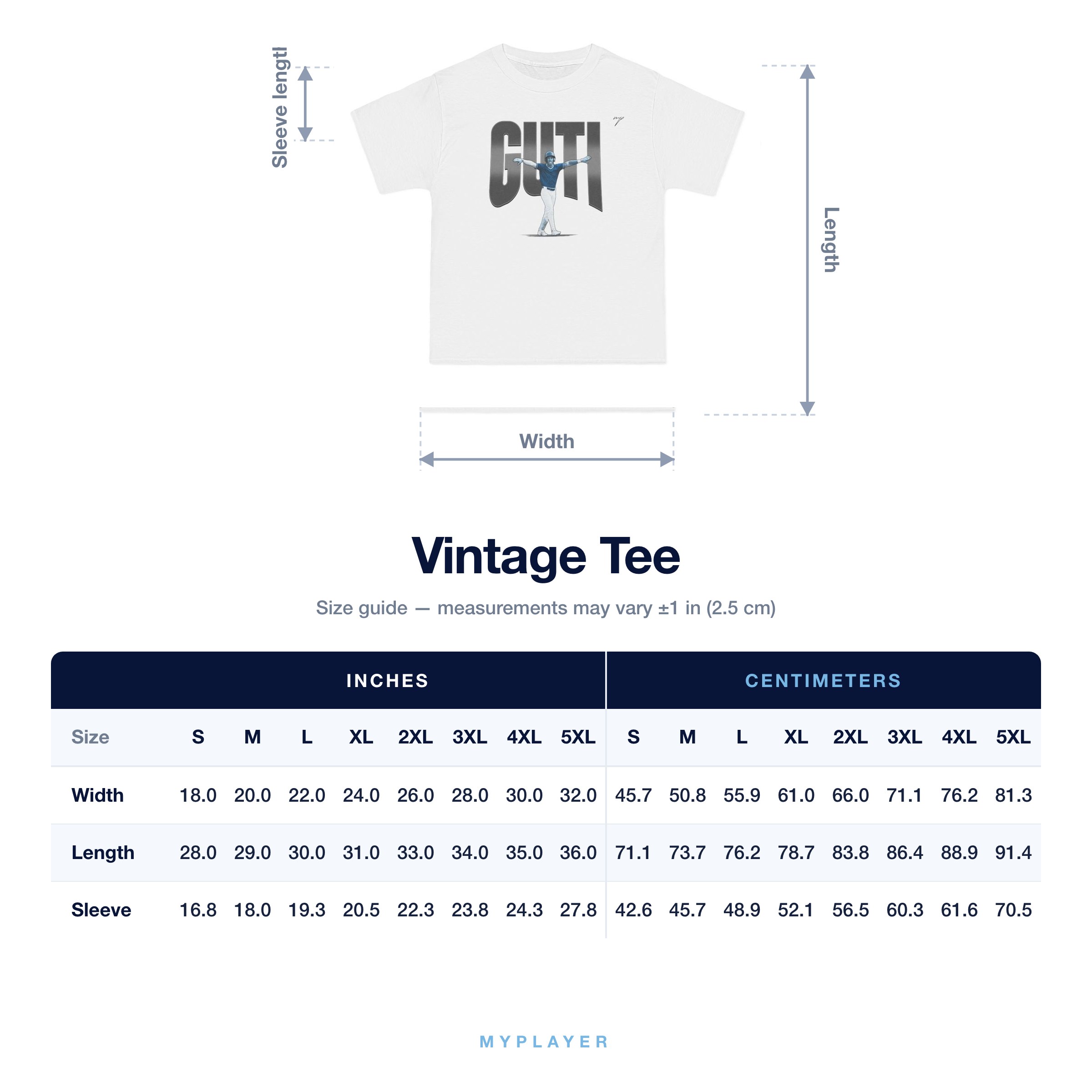 Vintage Tee size chart