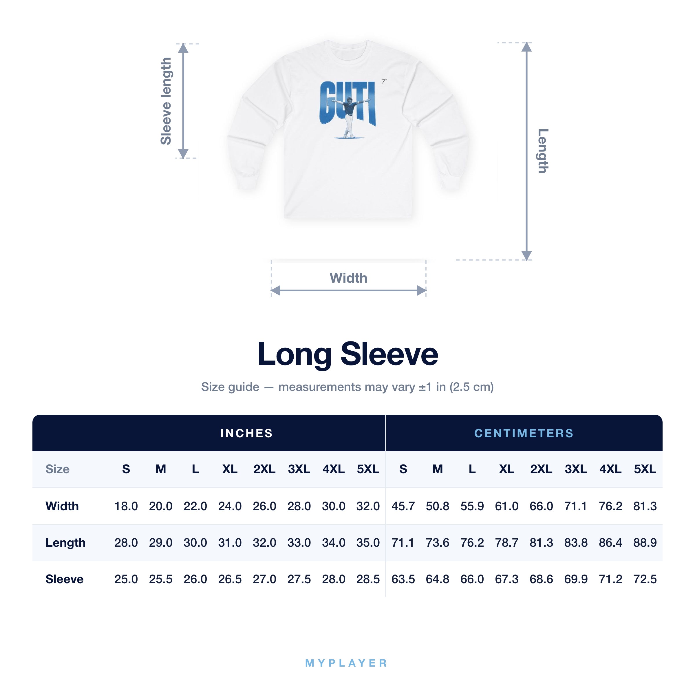 Long Sleeve size chart