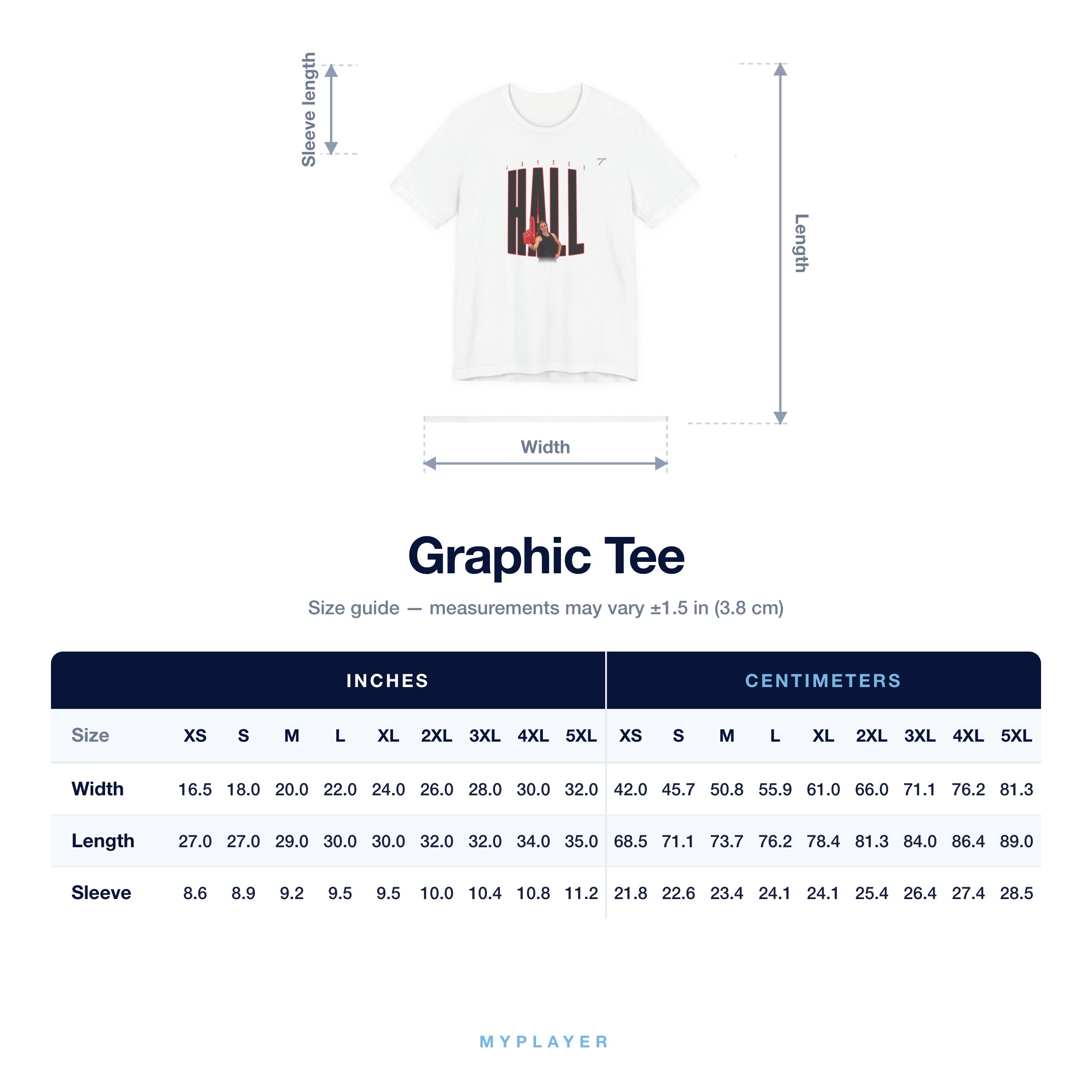 Graphic Tee size chart