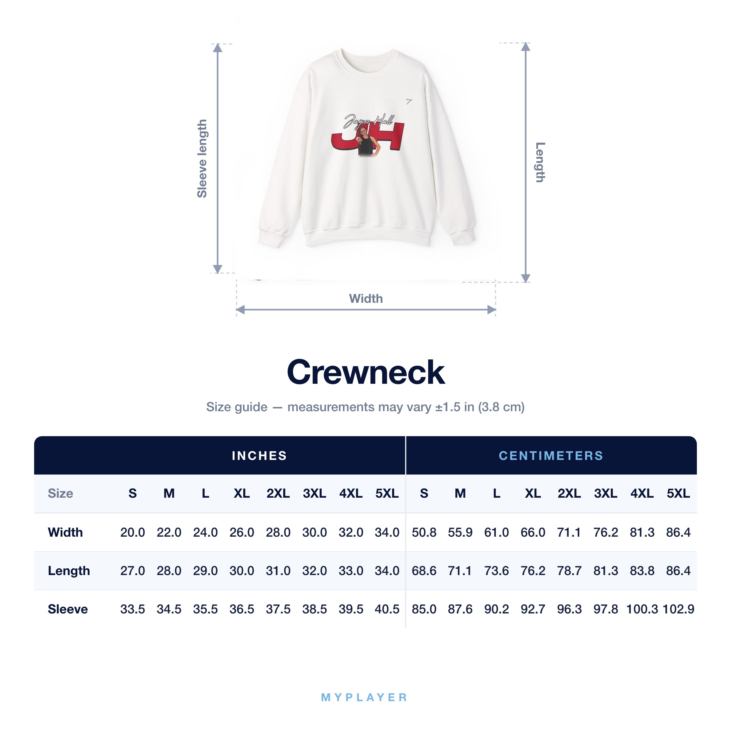 Crewneck size chart