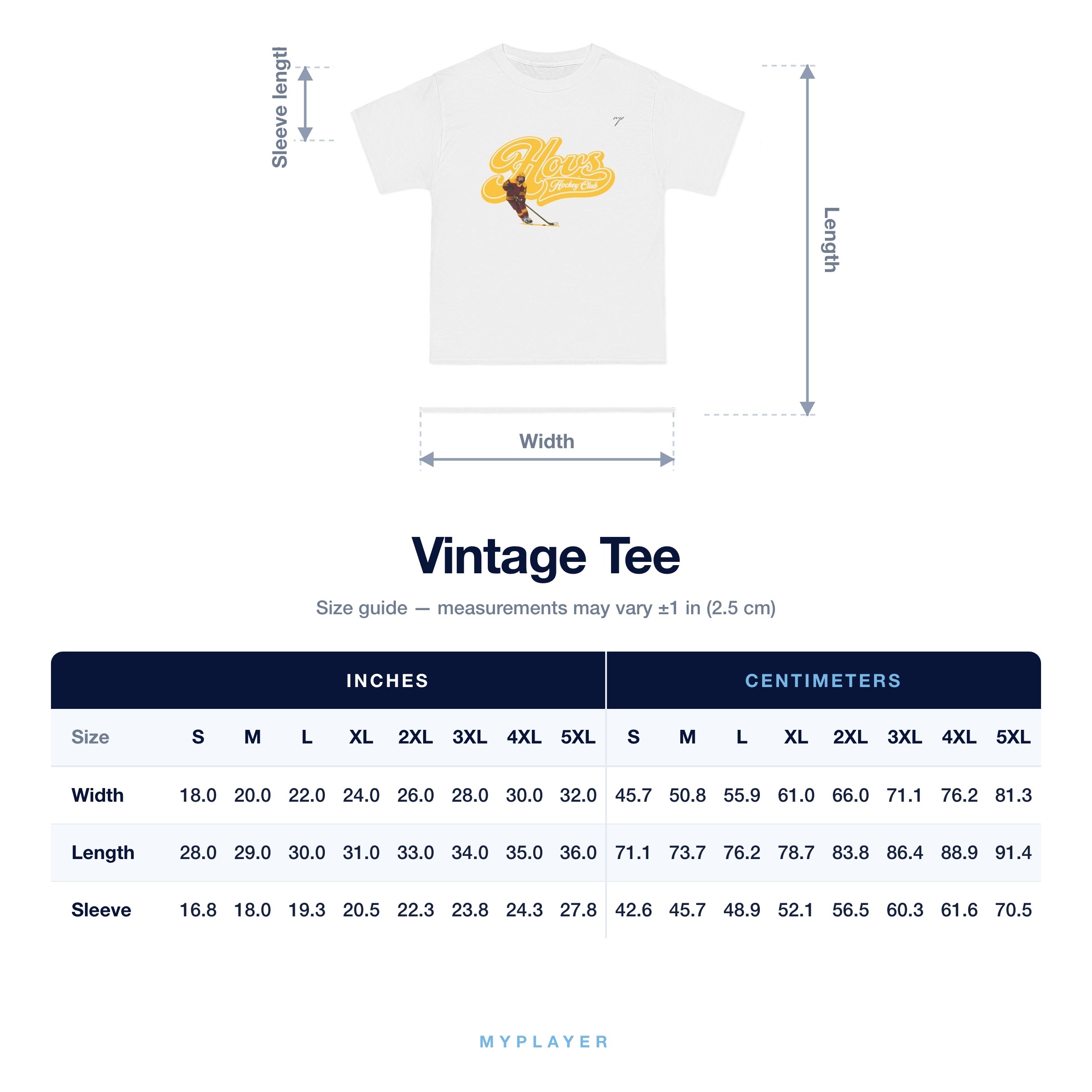 Vintage Tee size chart