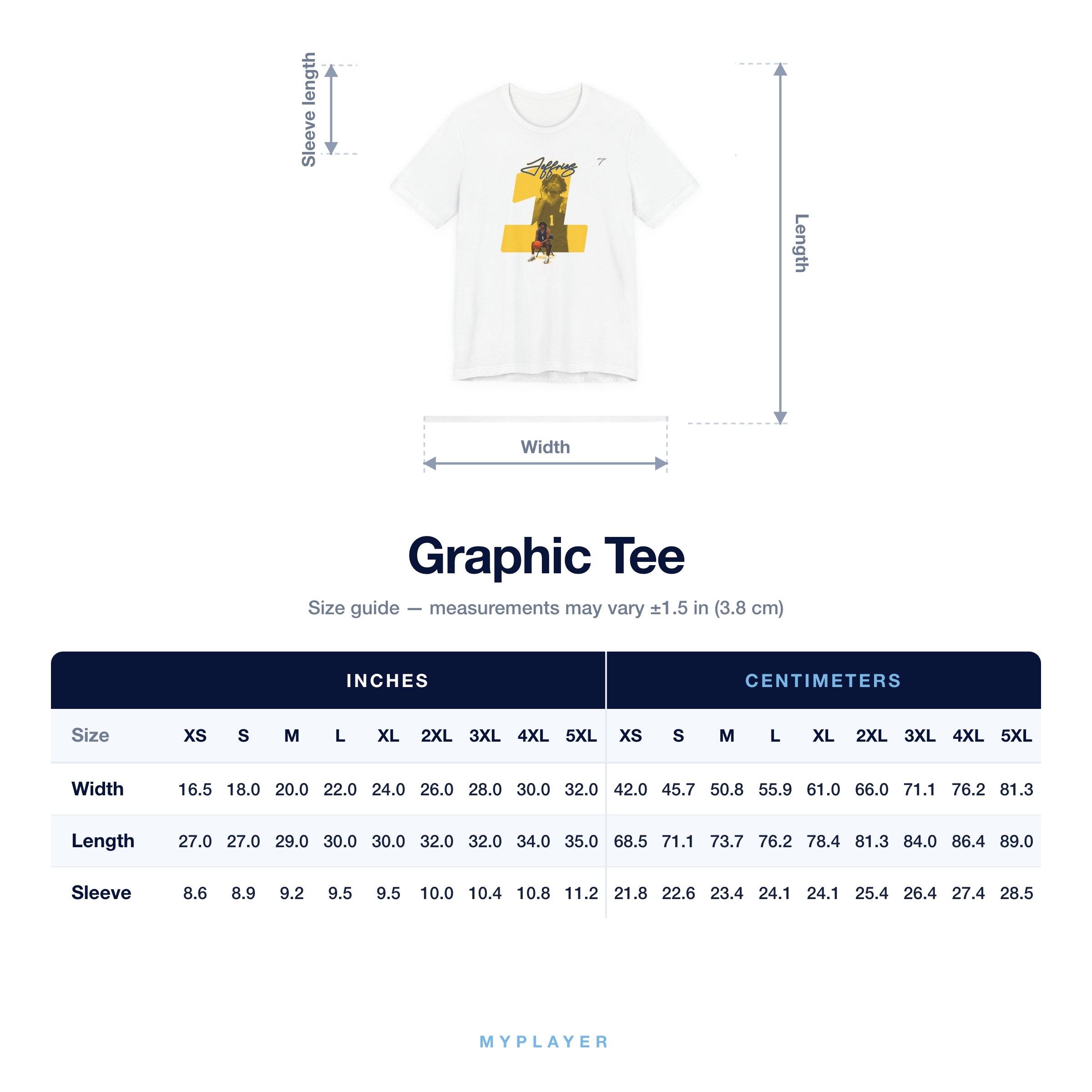 Graphic Tee size chart