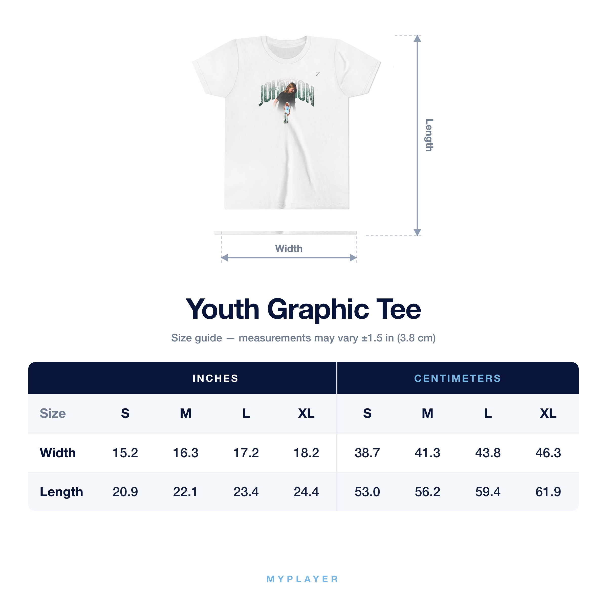 Youth Tee size chart