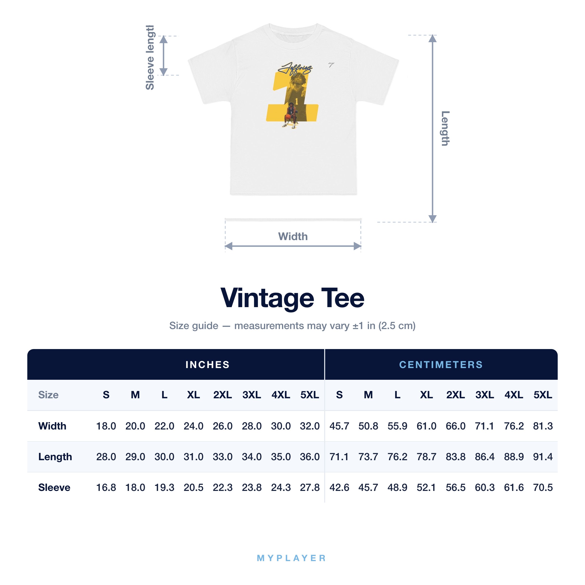 Vintage Tee size chart