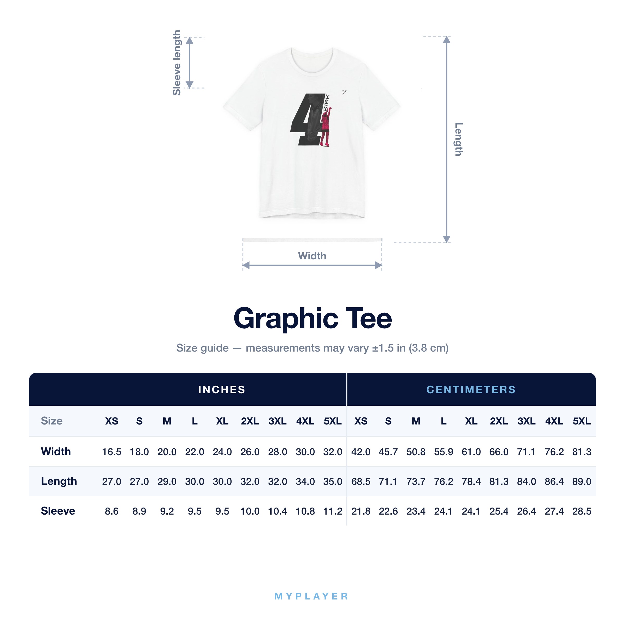 Graphic Tee size chart