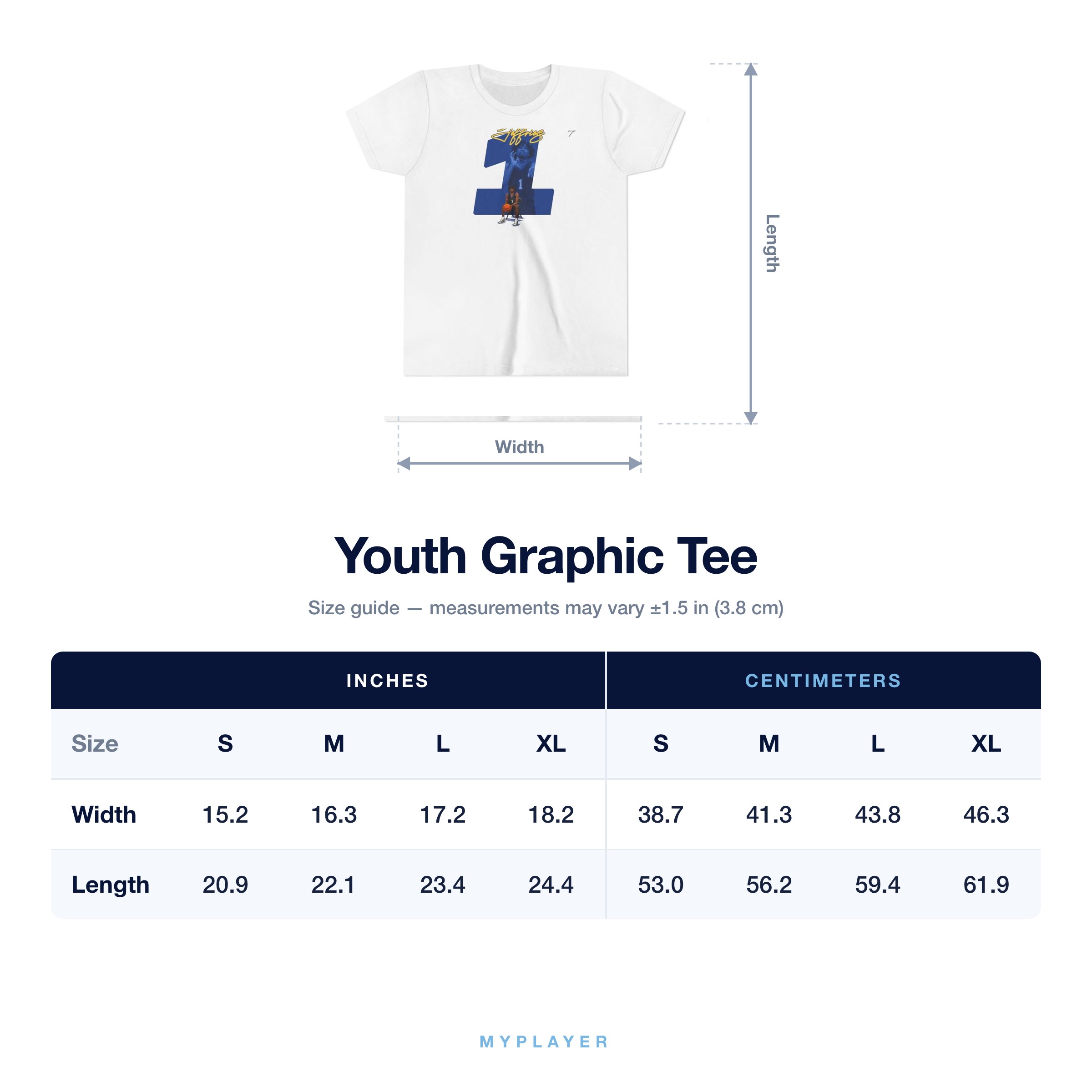 Youth Tee size chart