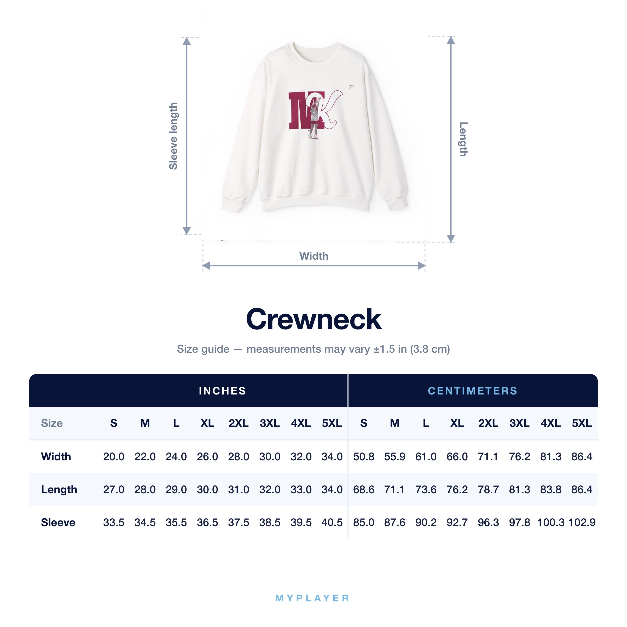 Crewneck size chart