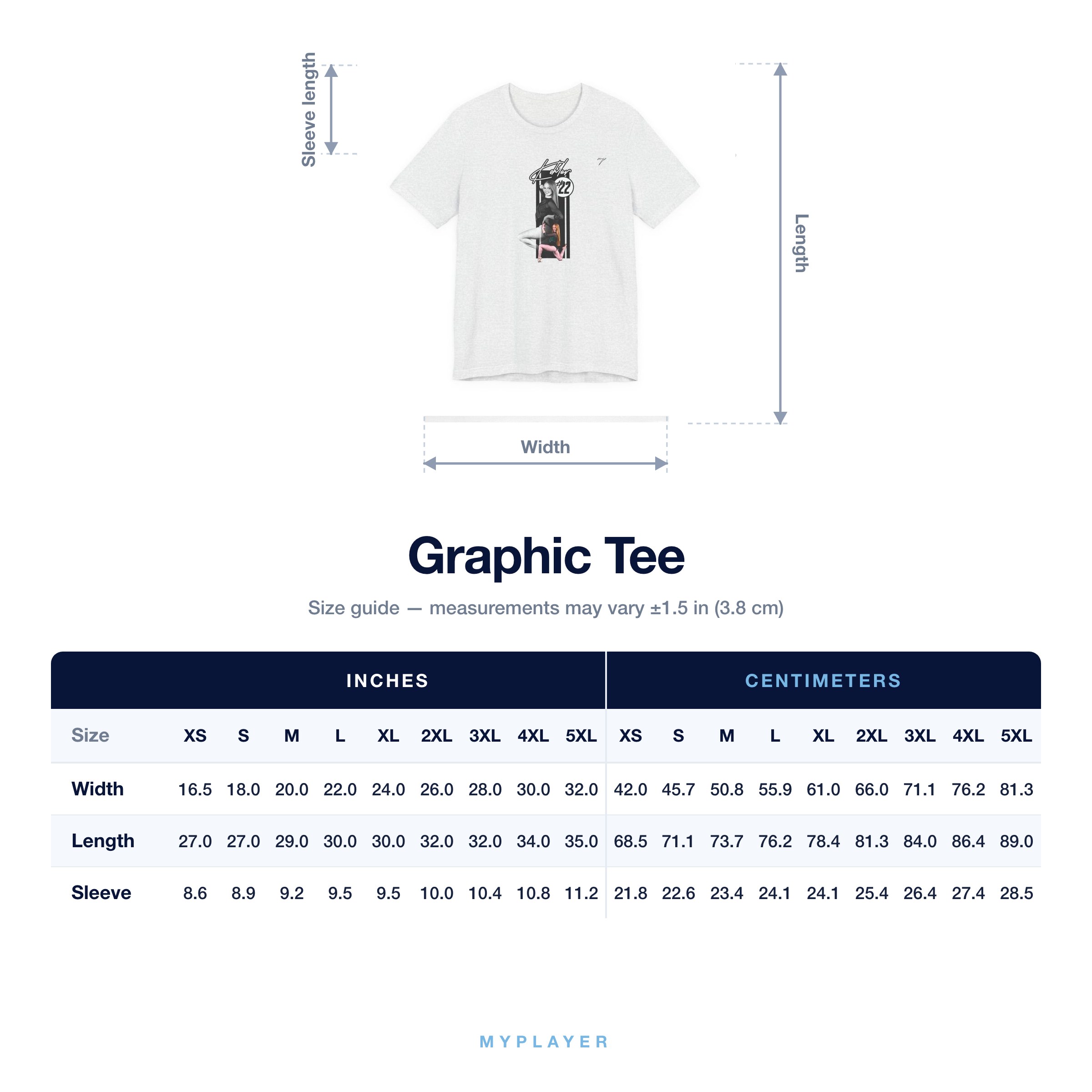 Graphic Tee size chart