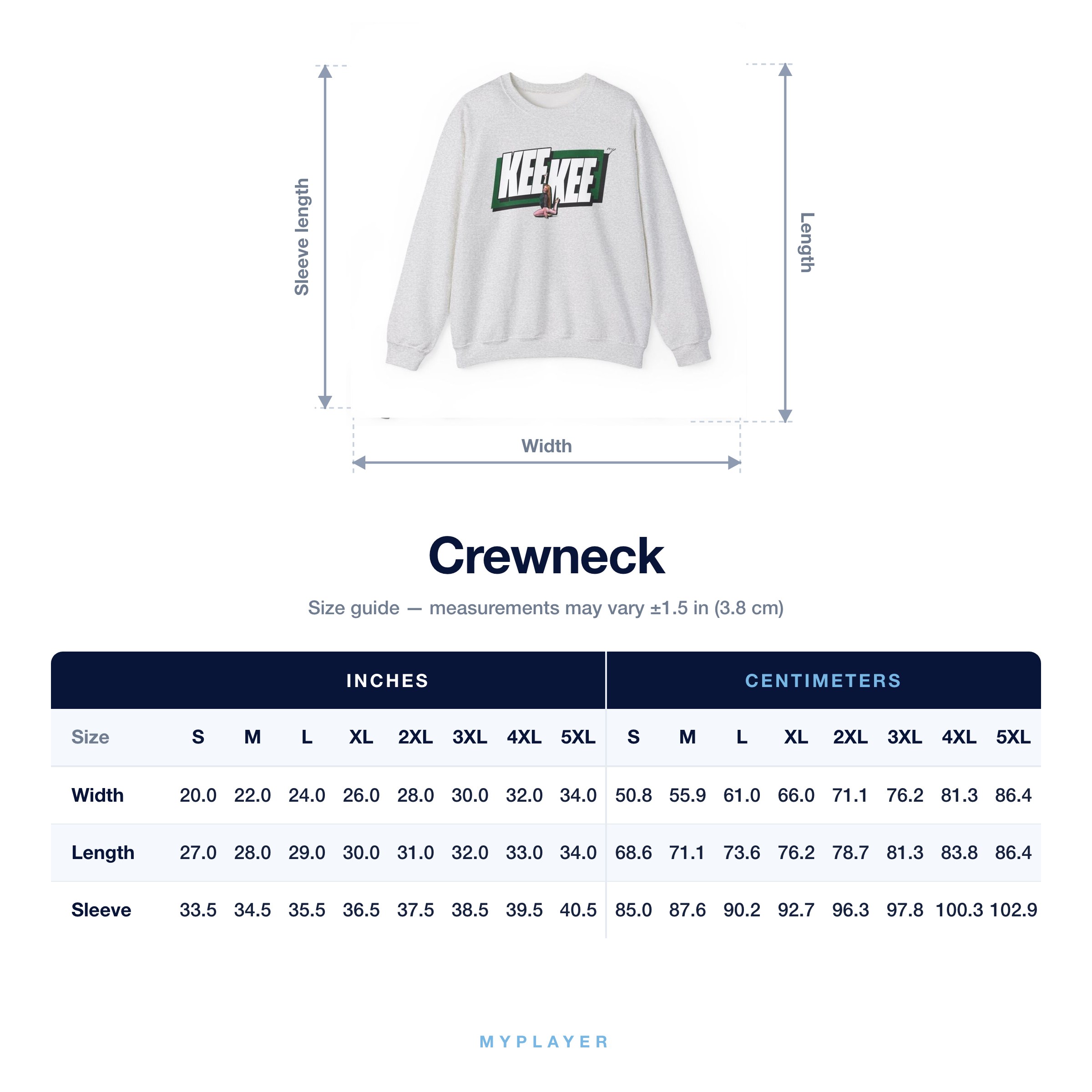 Crewneck size chart