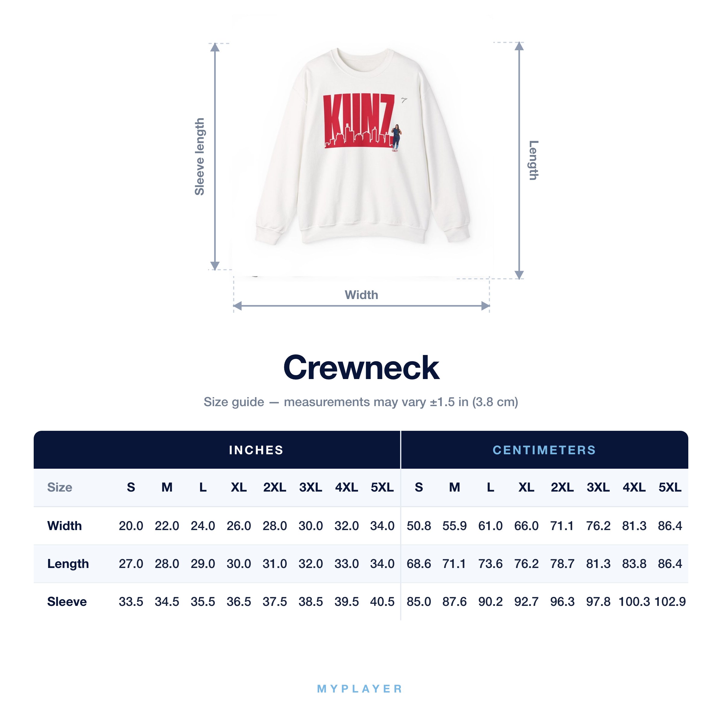Crewneck size chart
