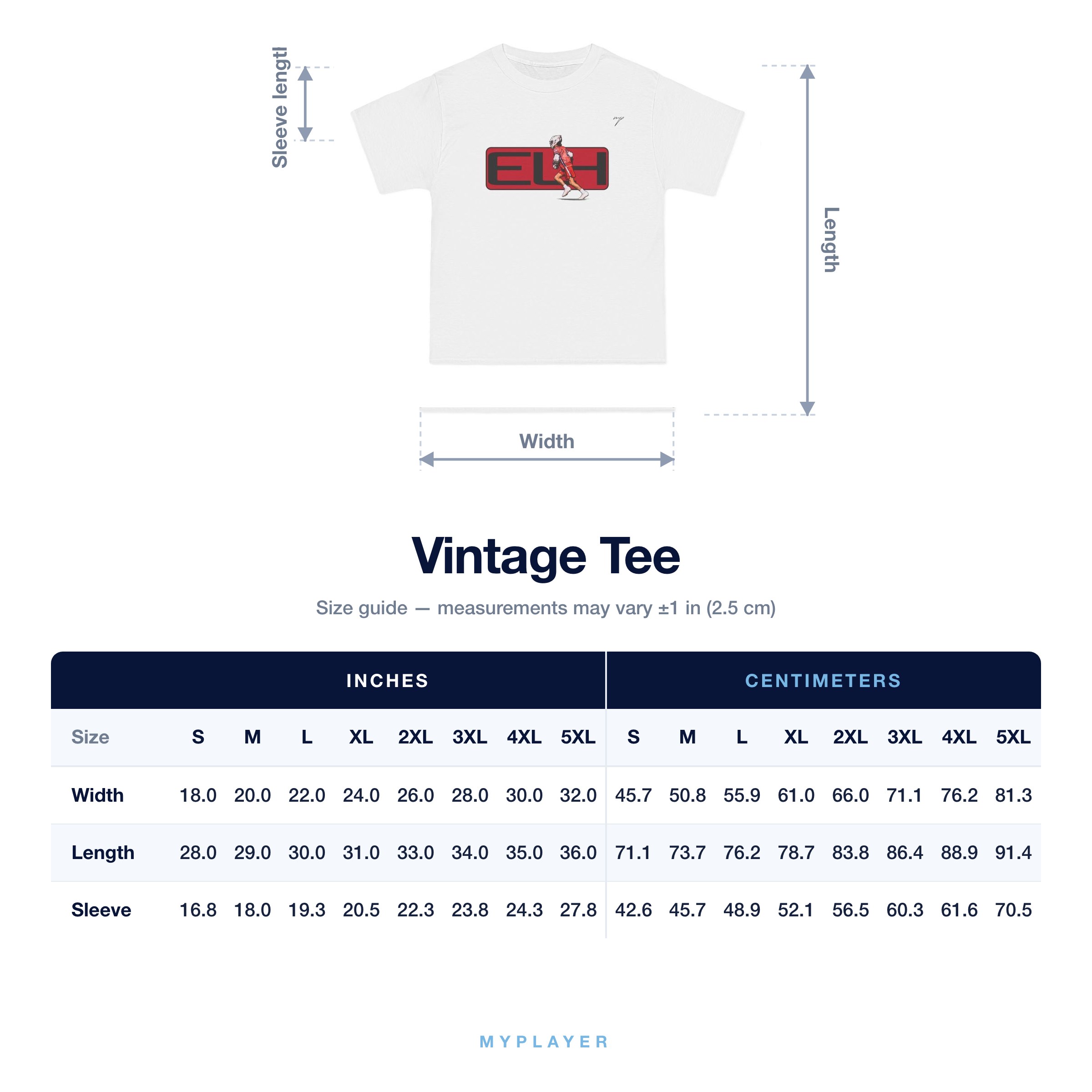 Vintage Tee size chart