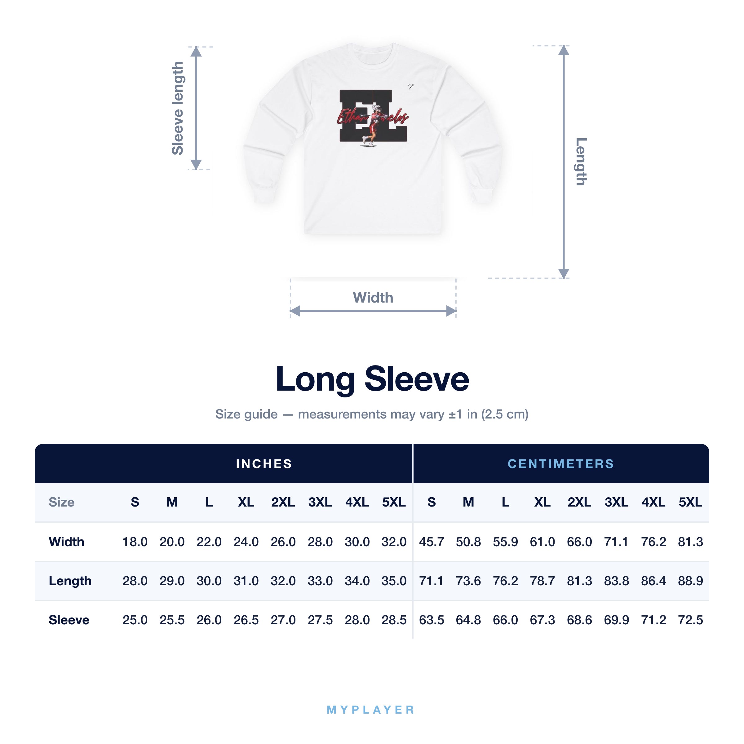 Long Sleeve size chart