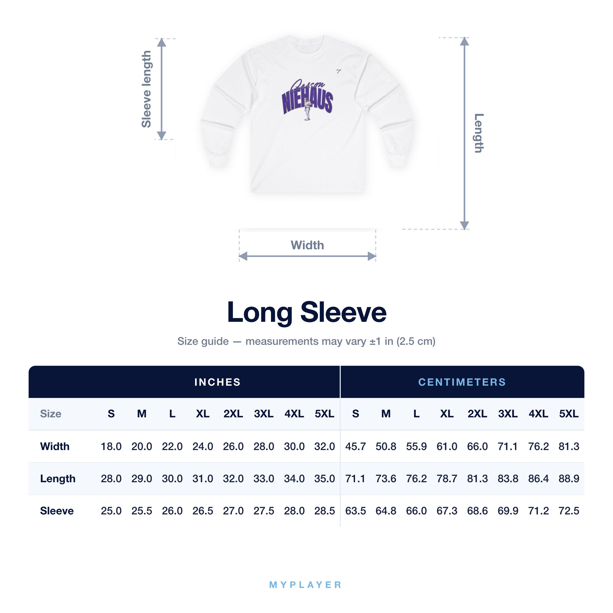 Long Sleeve size chart