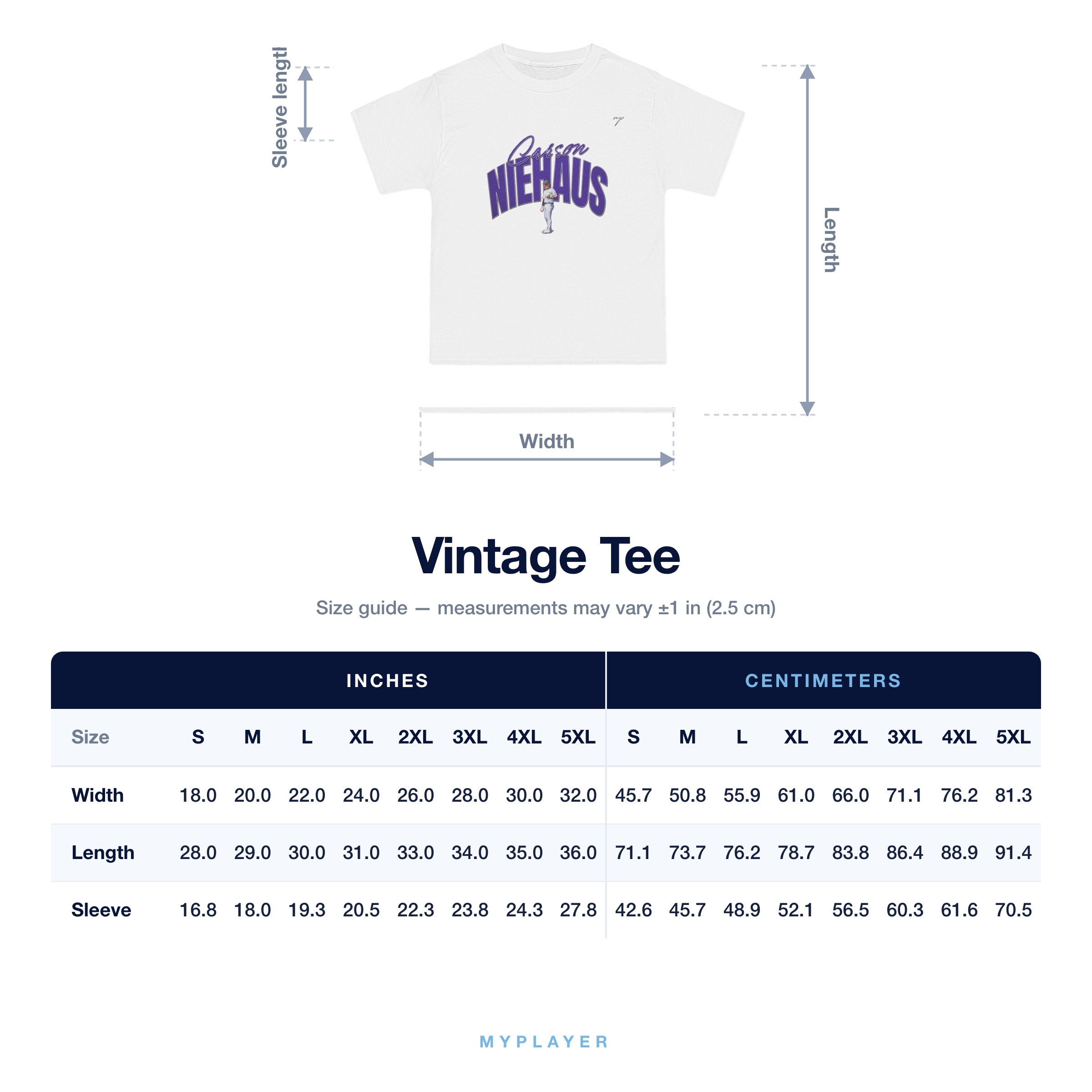 Vintage Tee size chart