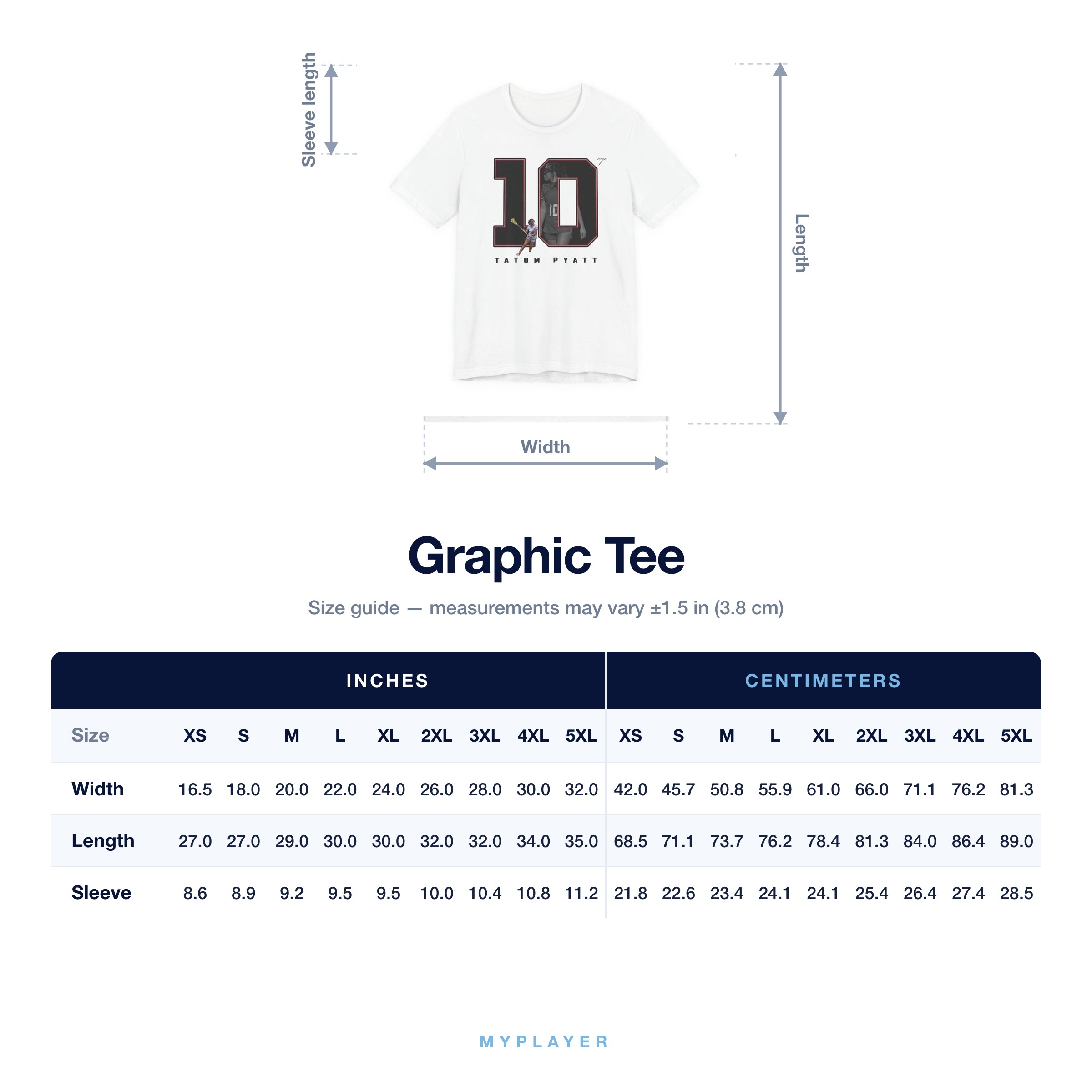 Graphic Tee size chart