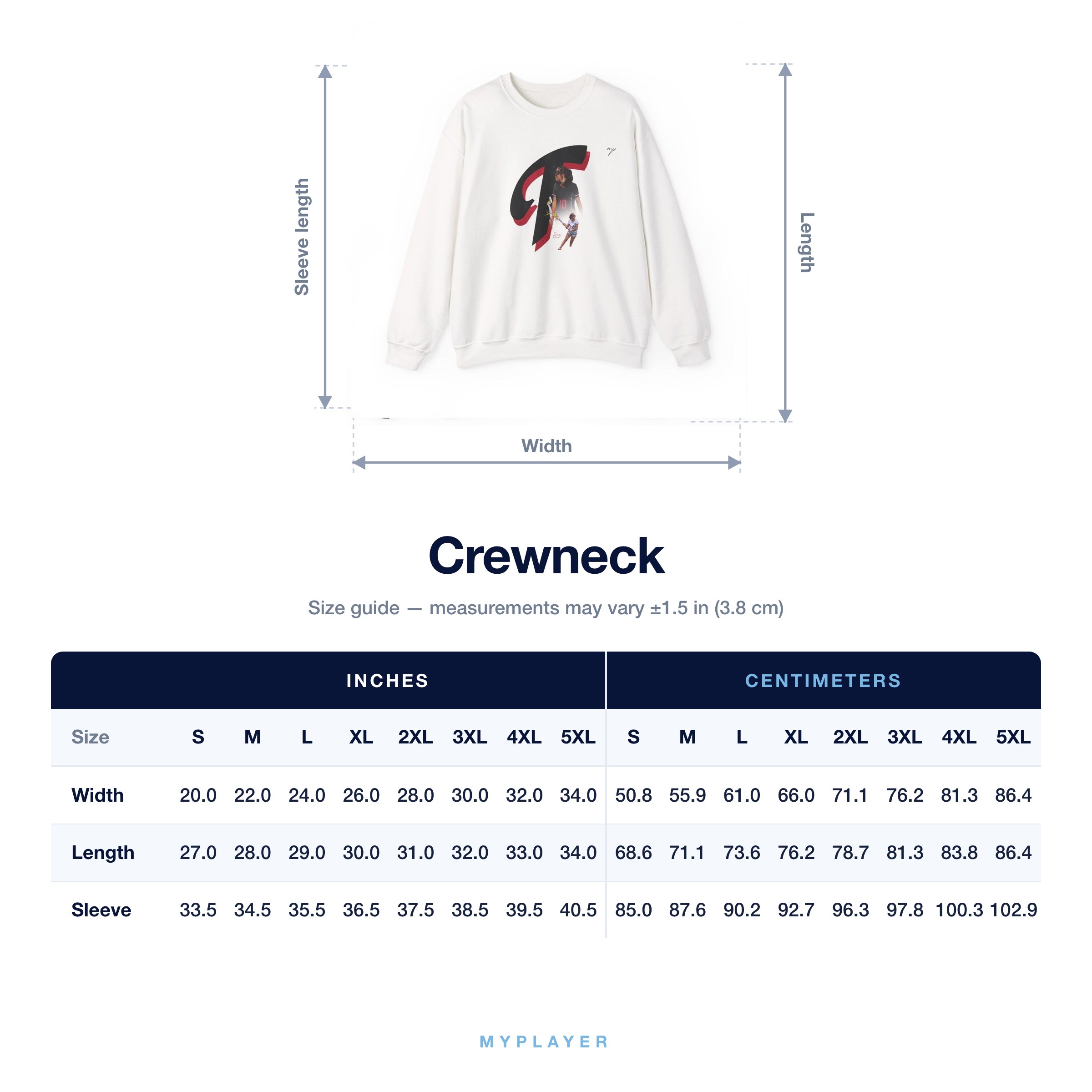 Crewneck size chart