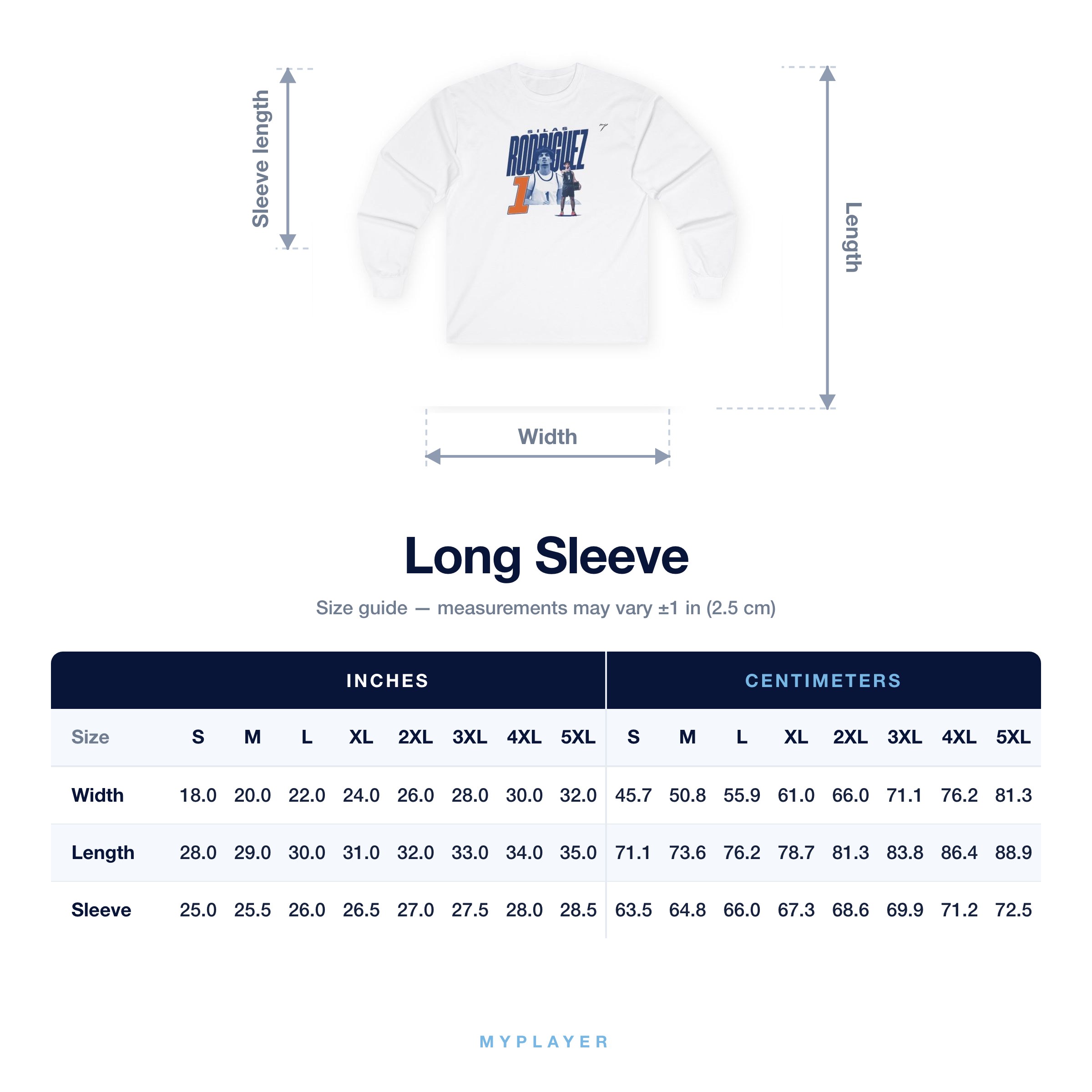Long Sleeve size chart