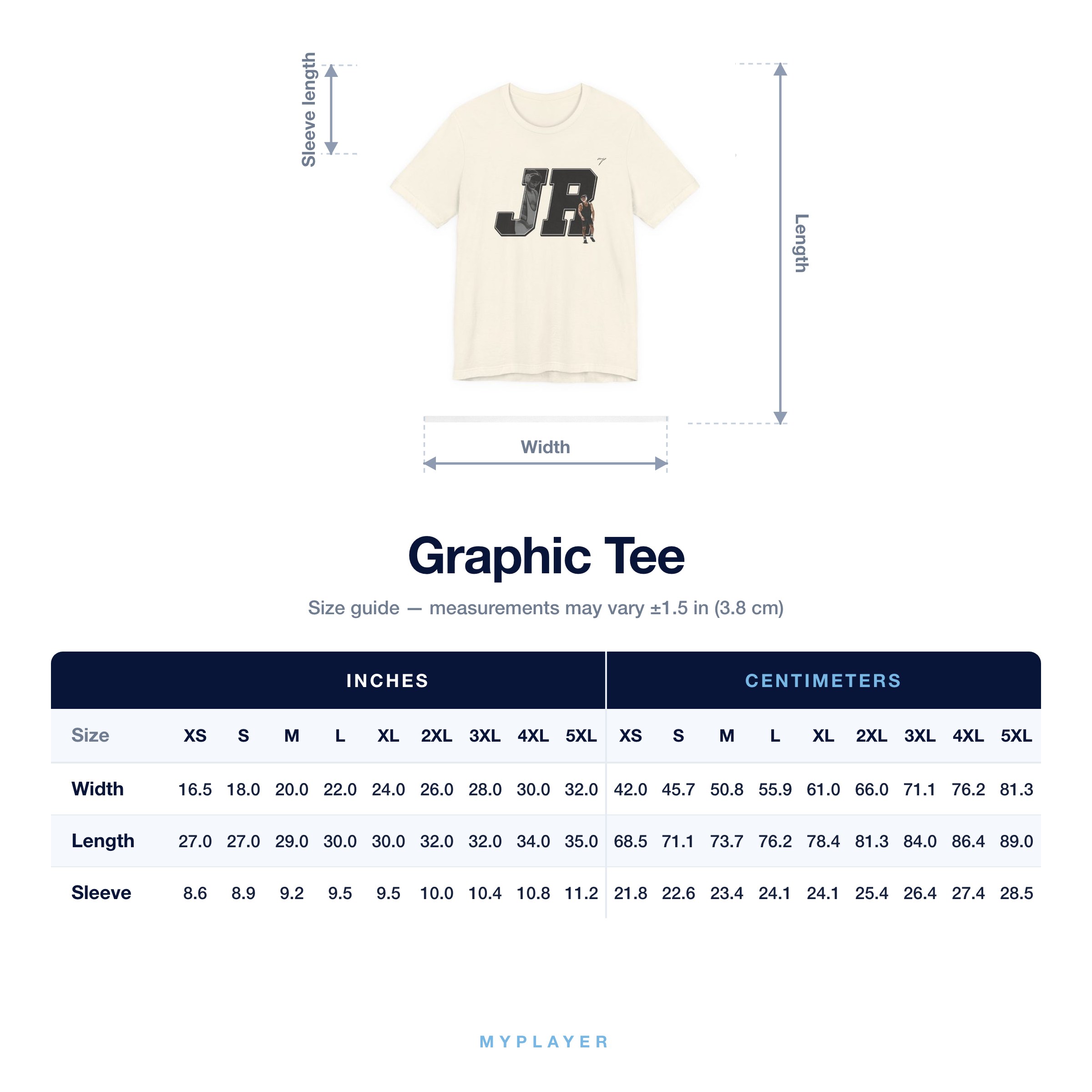 Graphic Tee size chart