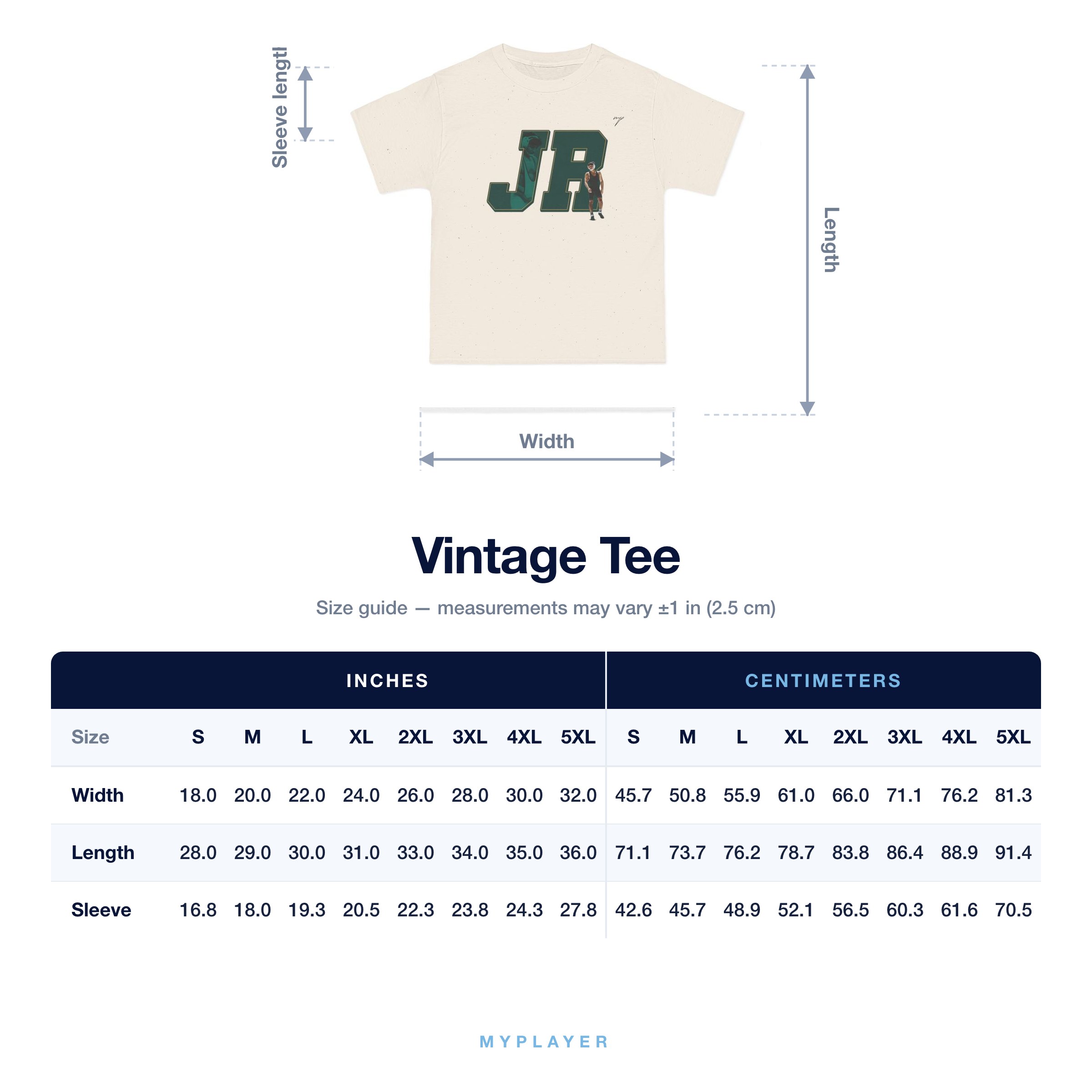 Vintage Tee size chart