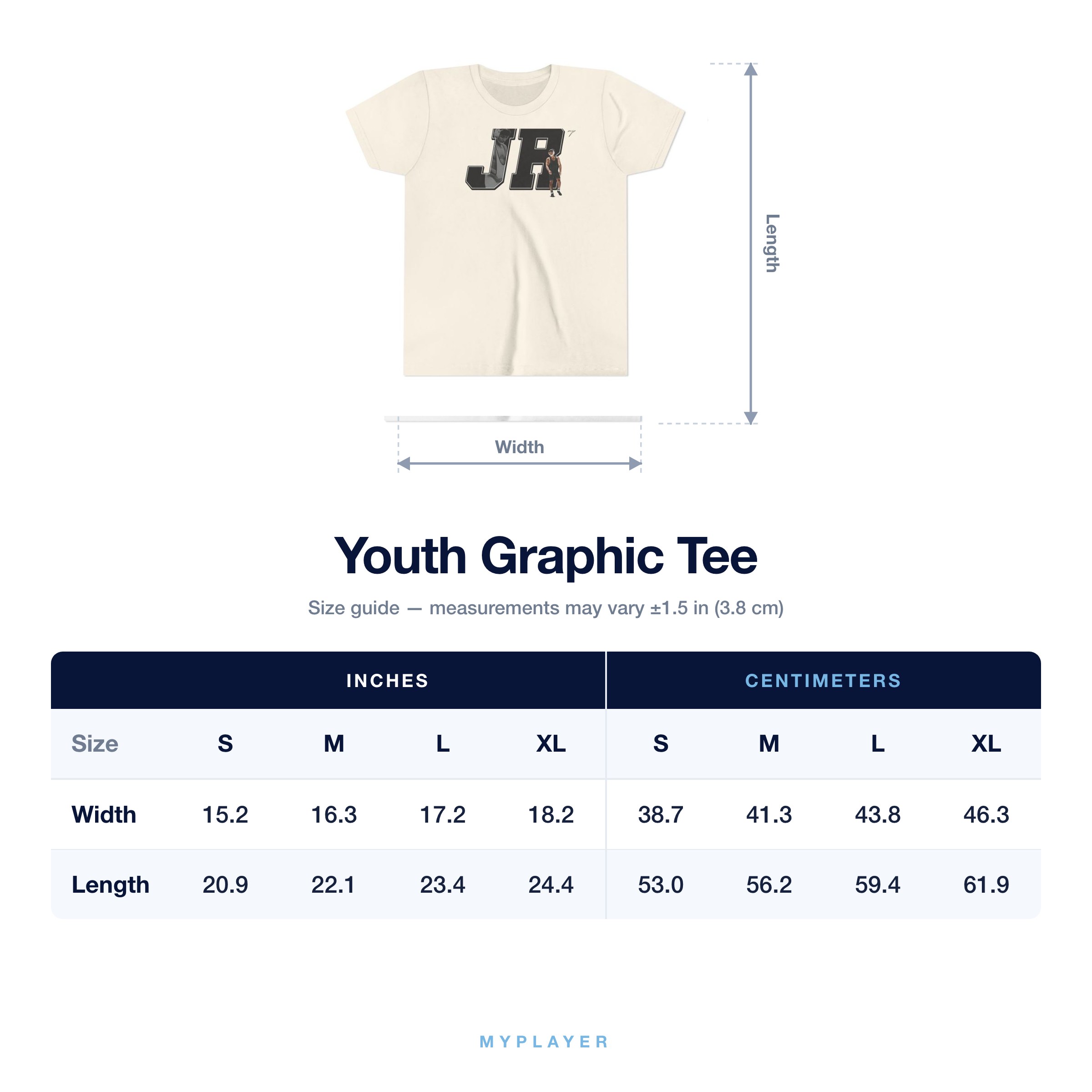 Youth Tee size chart