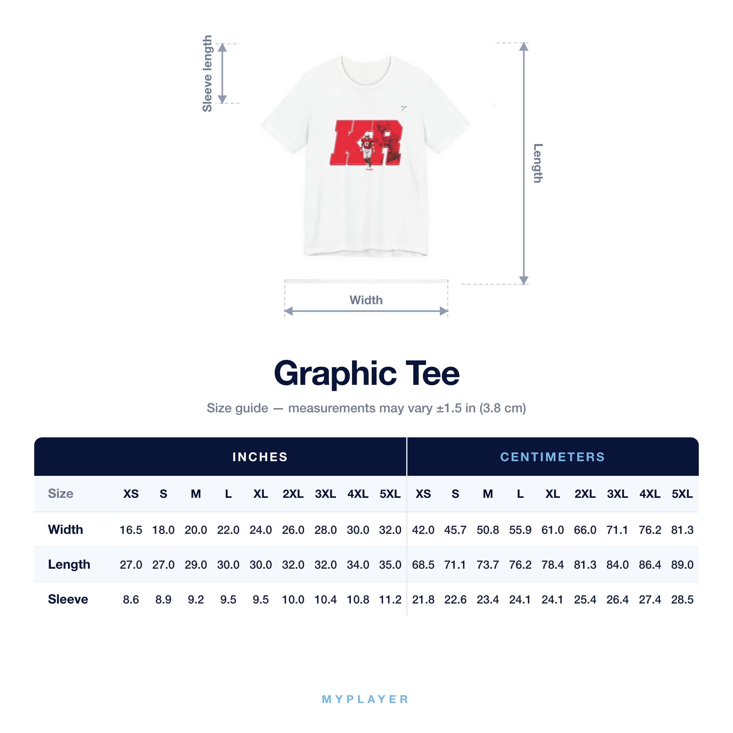 Graphic Tee size chart